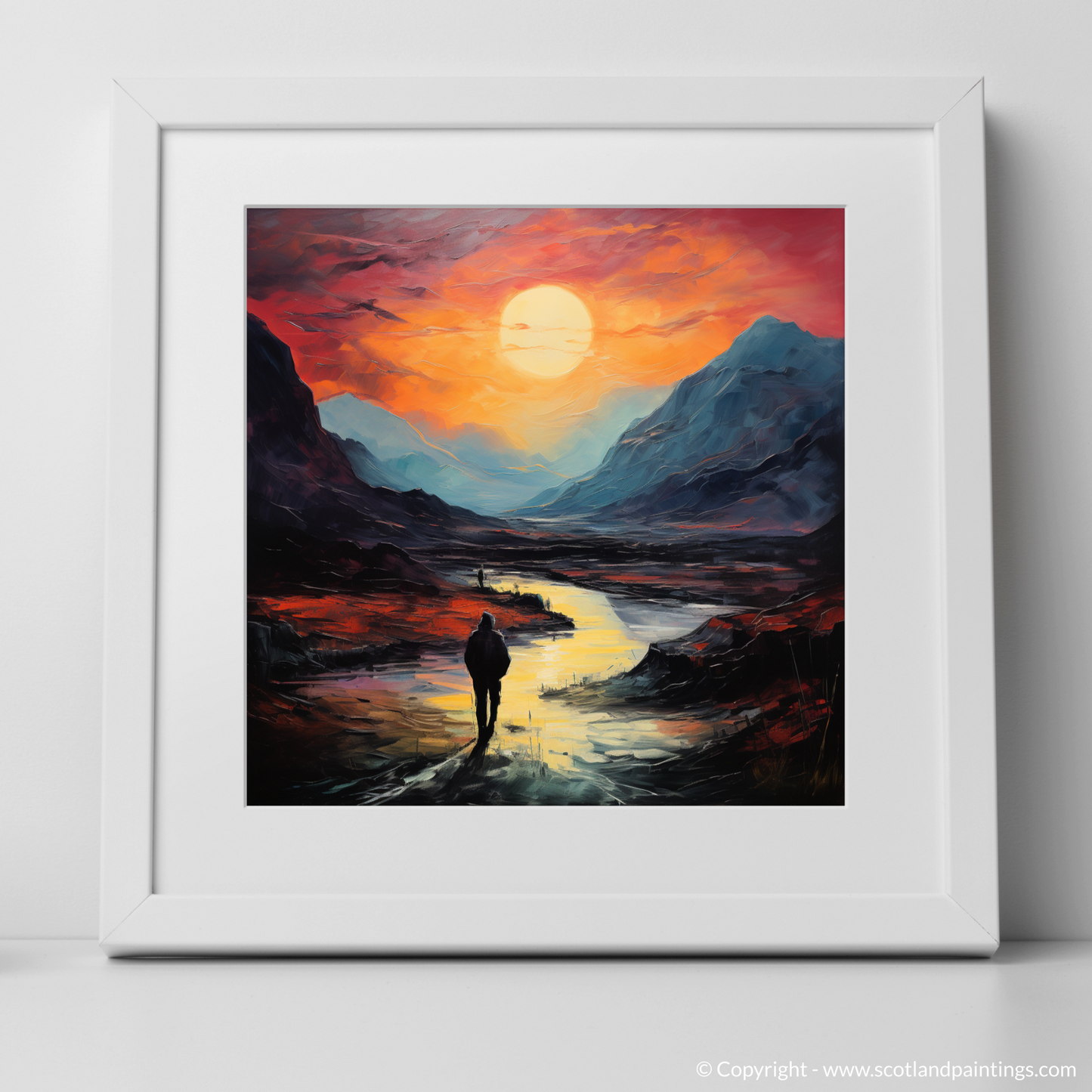 Solitary Walker at Dusk: A Fauvist Tribute to Glencoe's Majesty