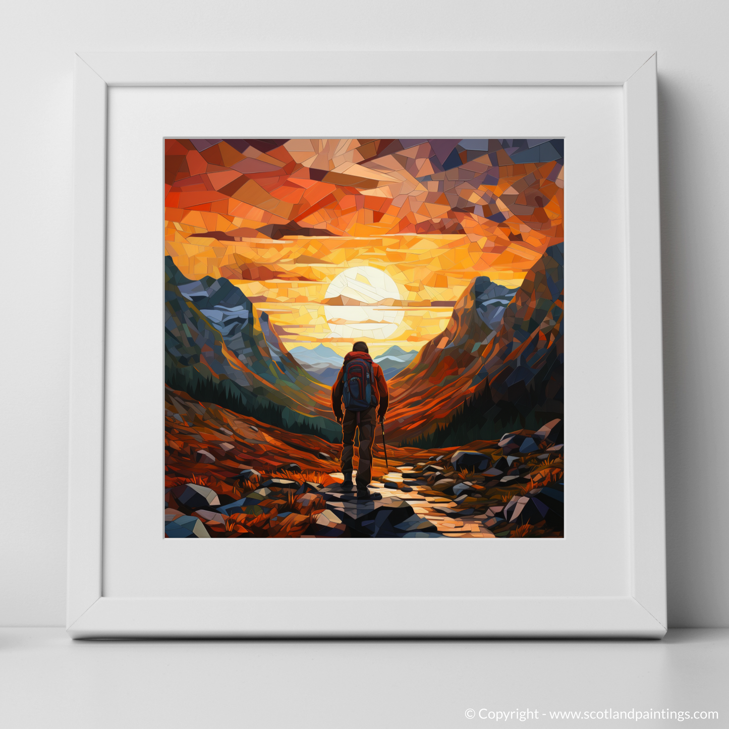 Hiker's Silhouette: A Cubist Sunset in Glencoe