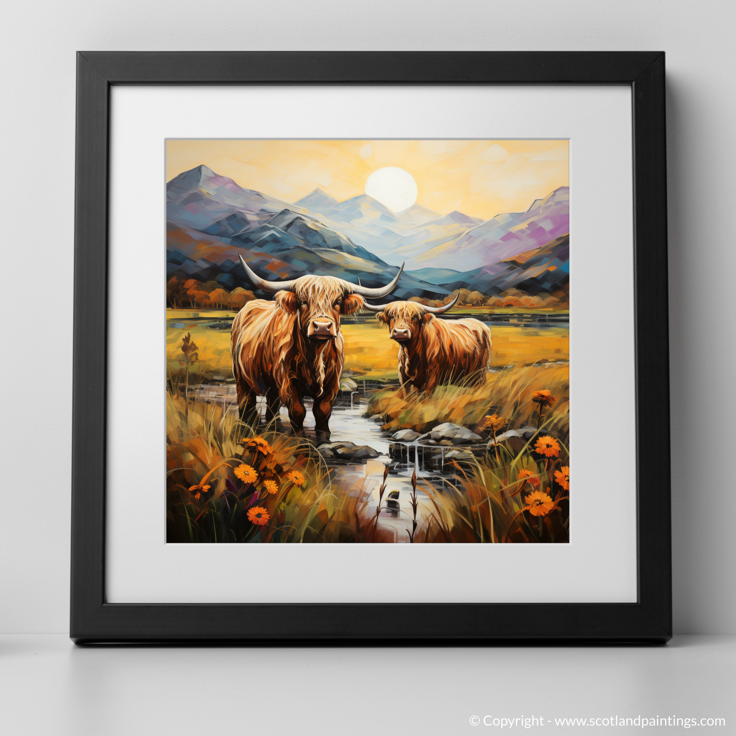 Highland Serenity: An Art Nouveau Tribute to Glencoe's Majestic Cows