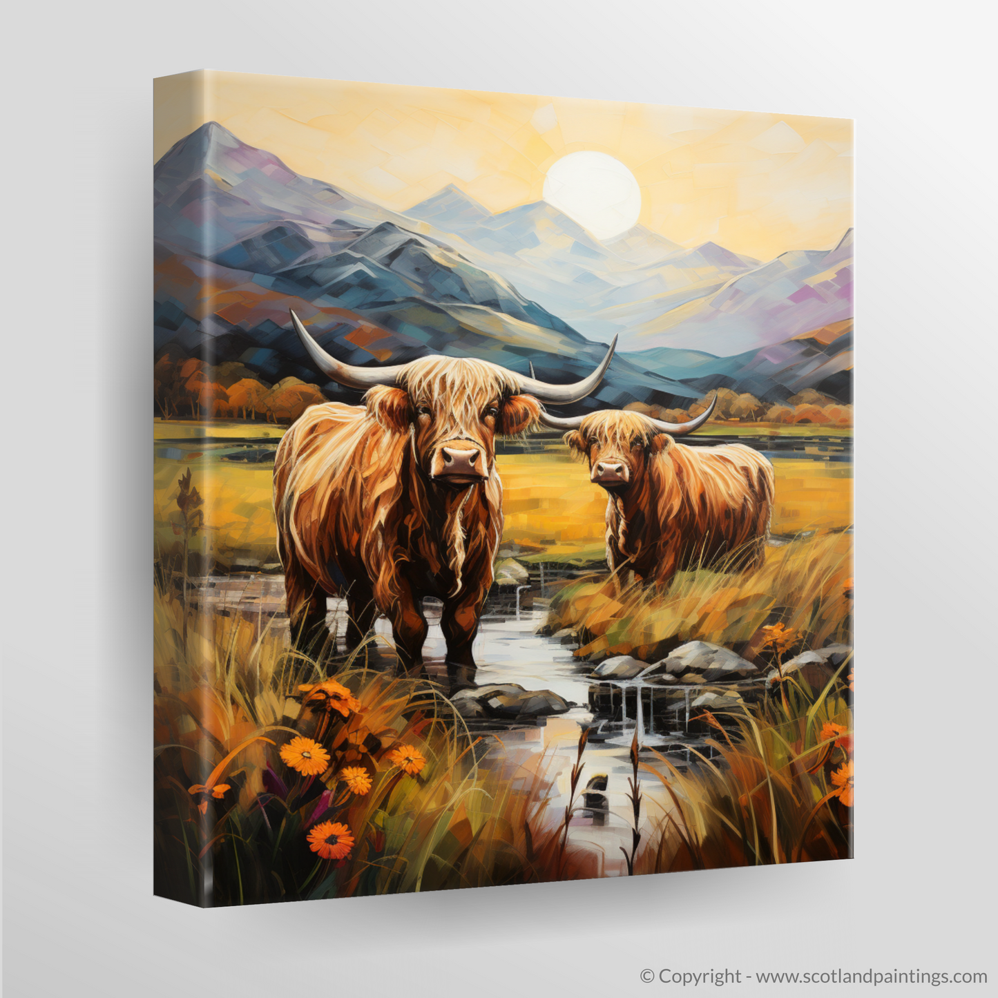 Highland Serenity: An Art Nouveau Tribute to Glencoe's Majestic Cows