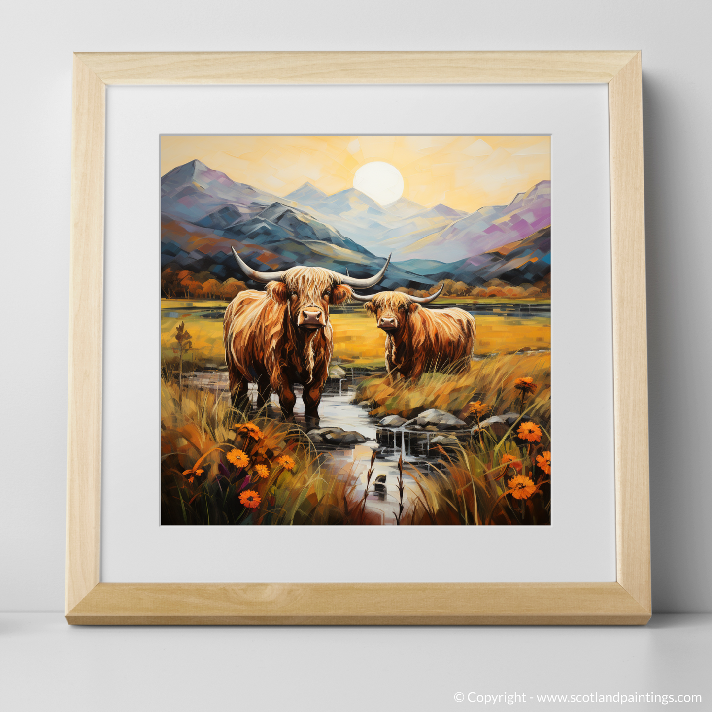 Highland Serenity: An Art Nouveau Tribute to Glencoe's Majestic Cows