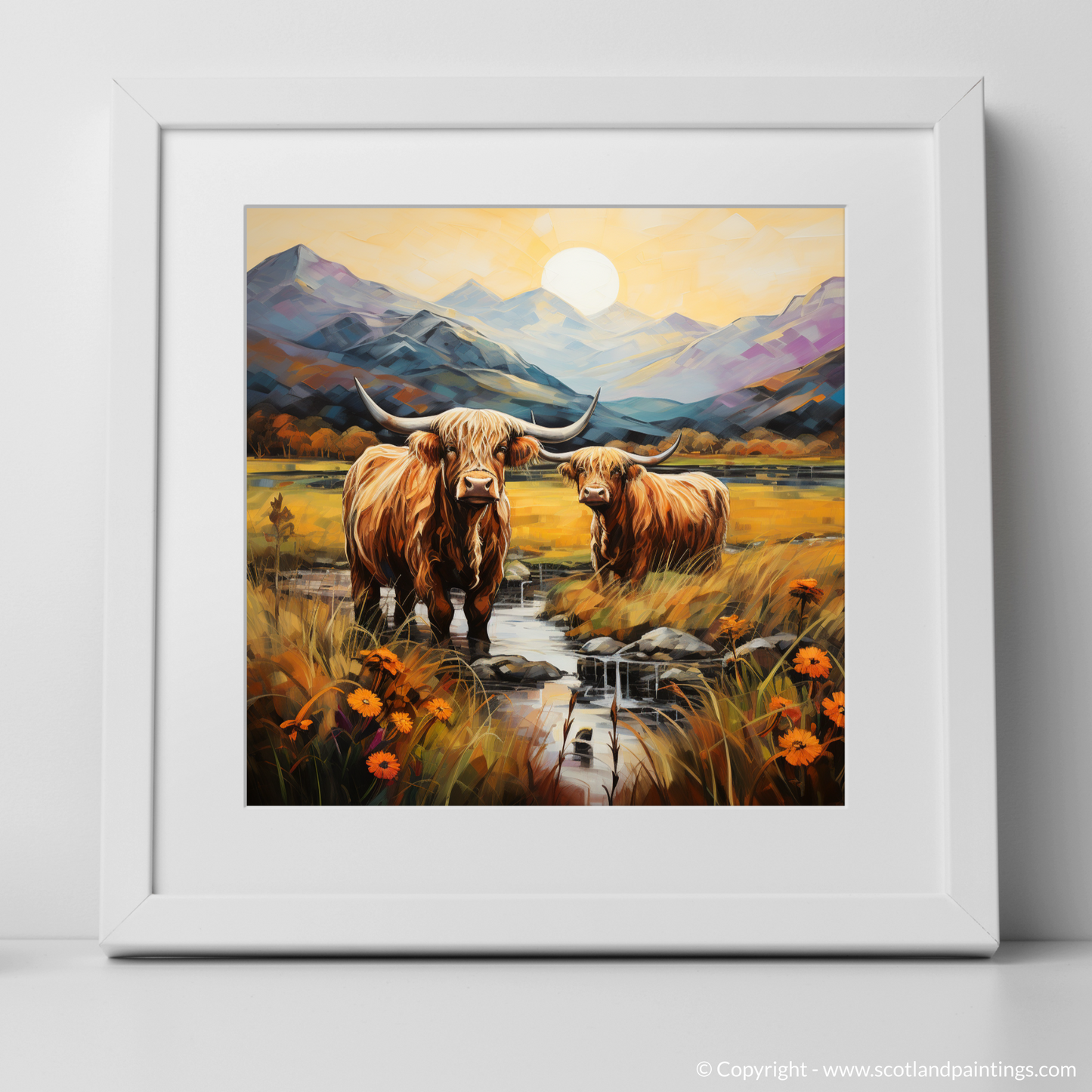 Highland Serenity: An Art Nouveau Tribute to Glencoe's Majestic Cows