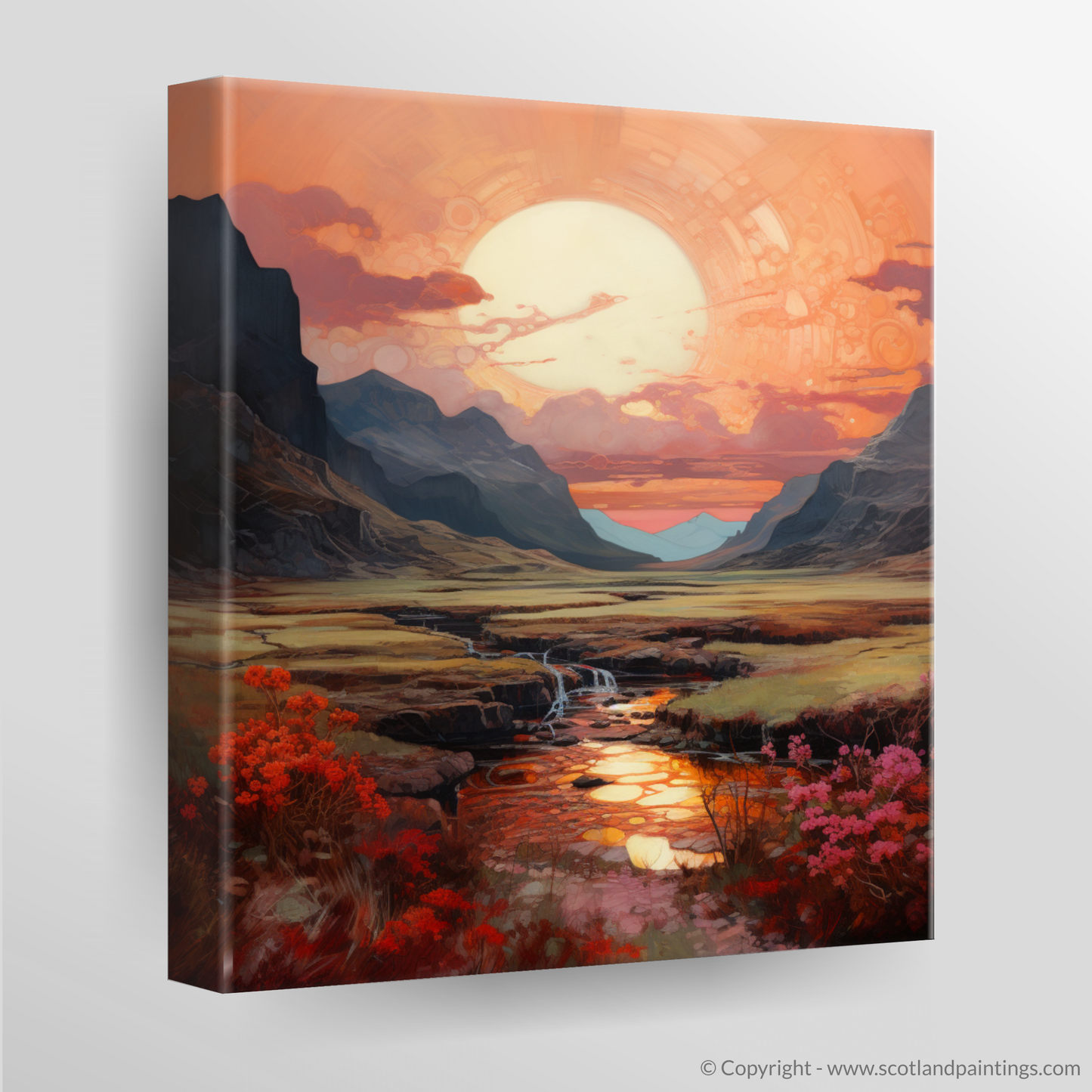 Crimson Clouds over Glencoe Valley: An Art Nouveau Fantasia