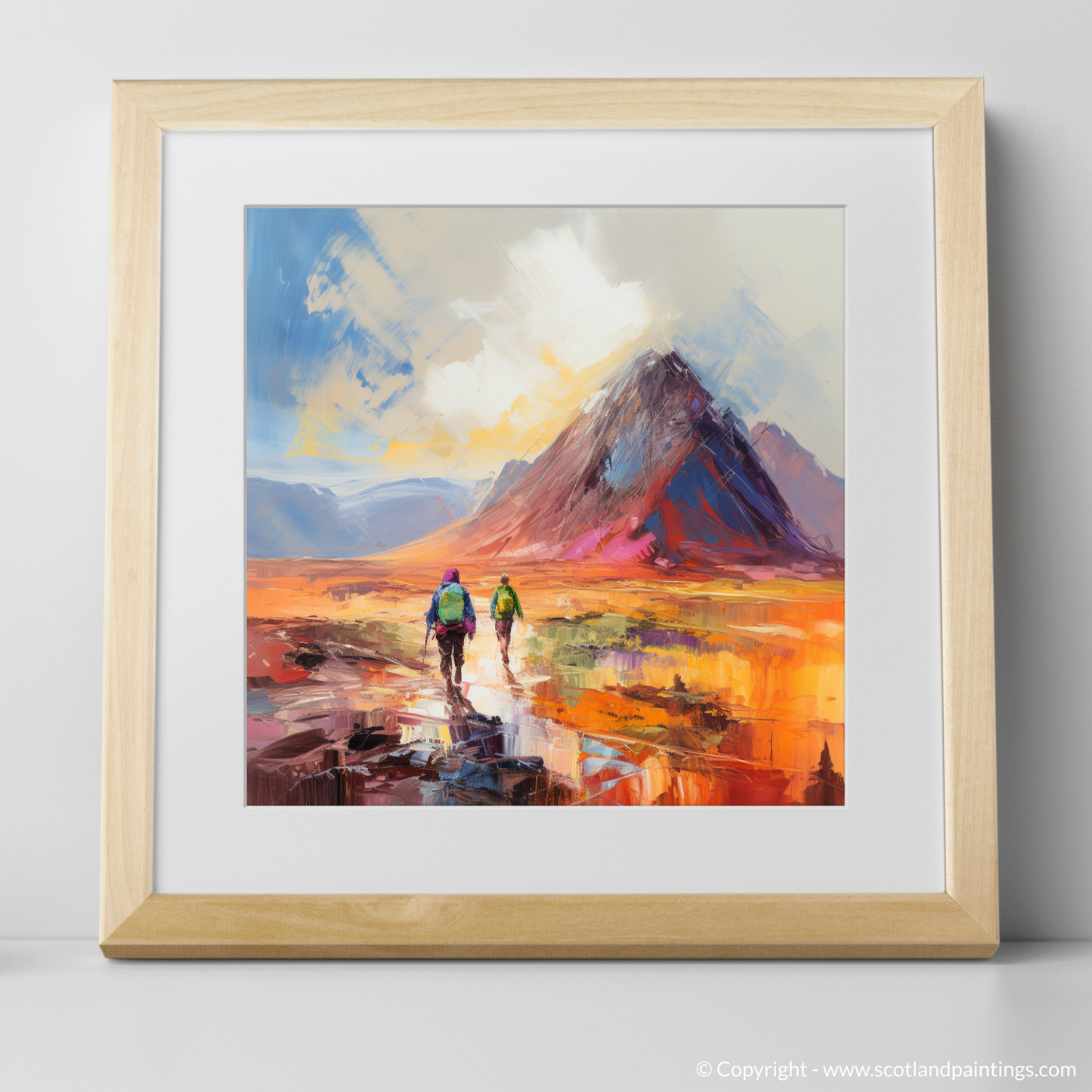 Highland Hikers: A Colour Field Tribute to Buachaille Summit in Glencoe