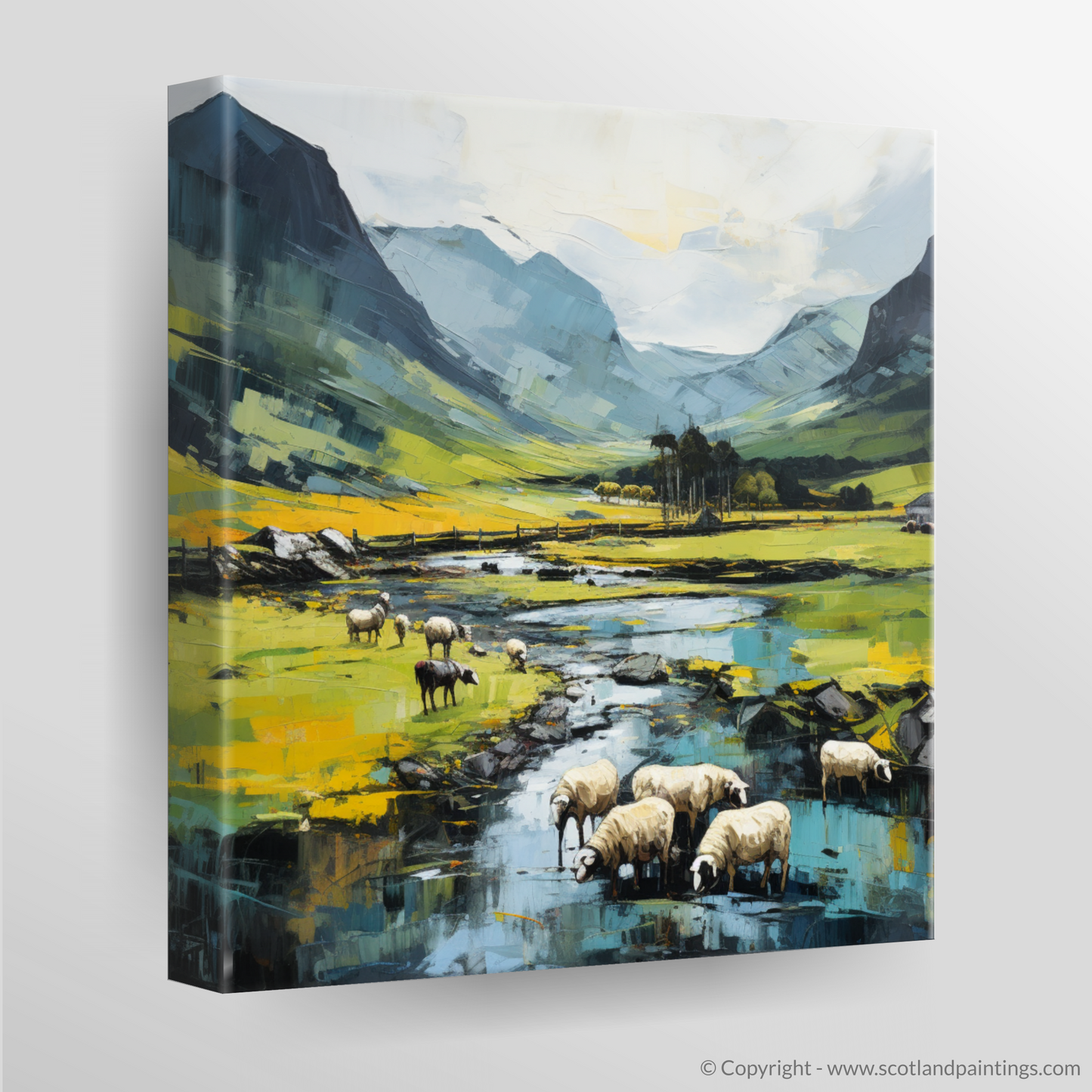 Cubist Serenity: Grazing Sheep in Glencoe