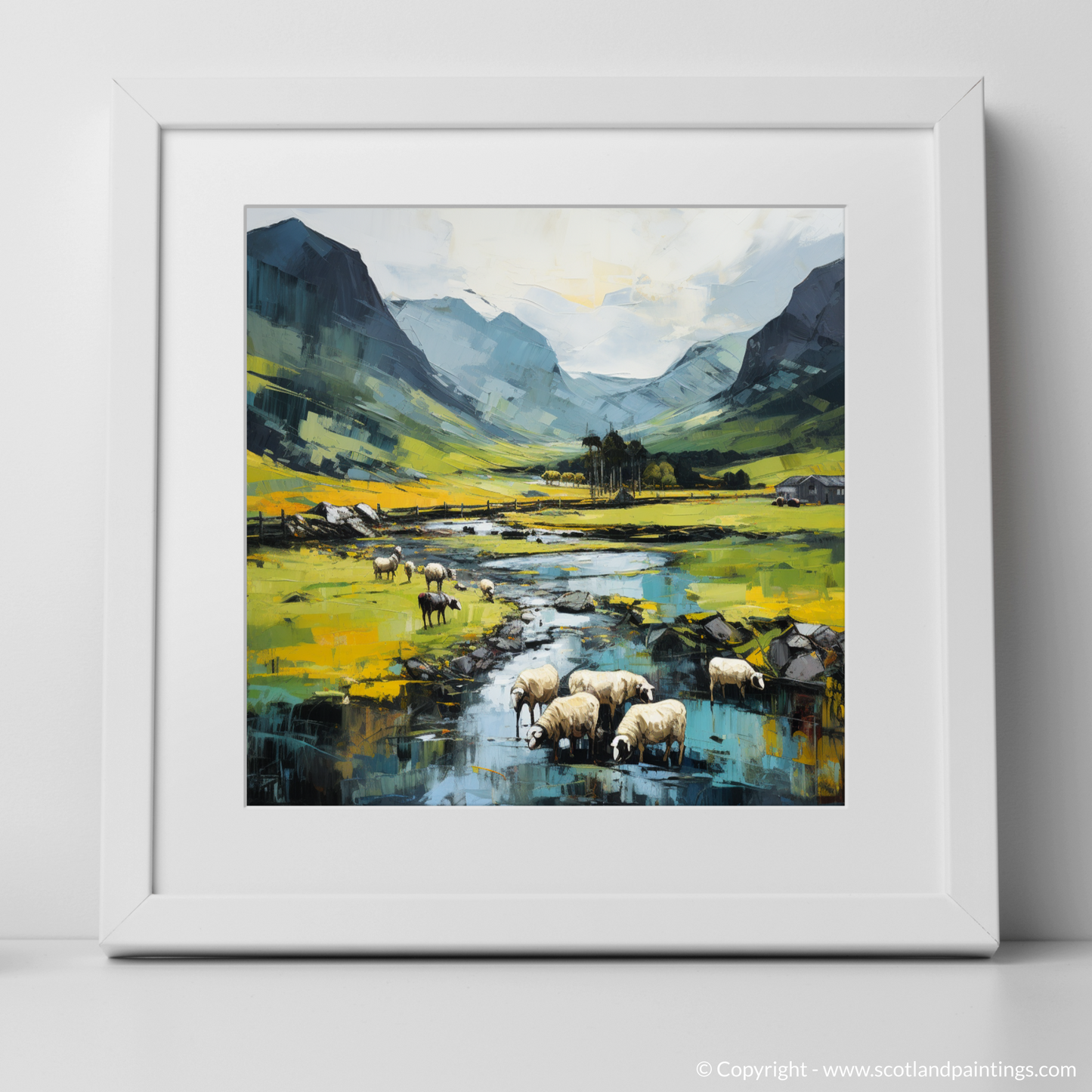 Cubist Serenity: Grazing Sheep in Glencoe