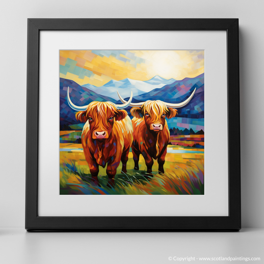 Cubist Highland Cows in the Glencoe Valley