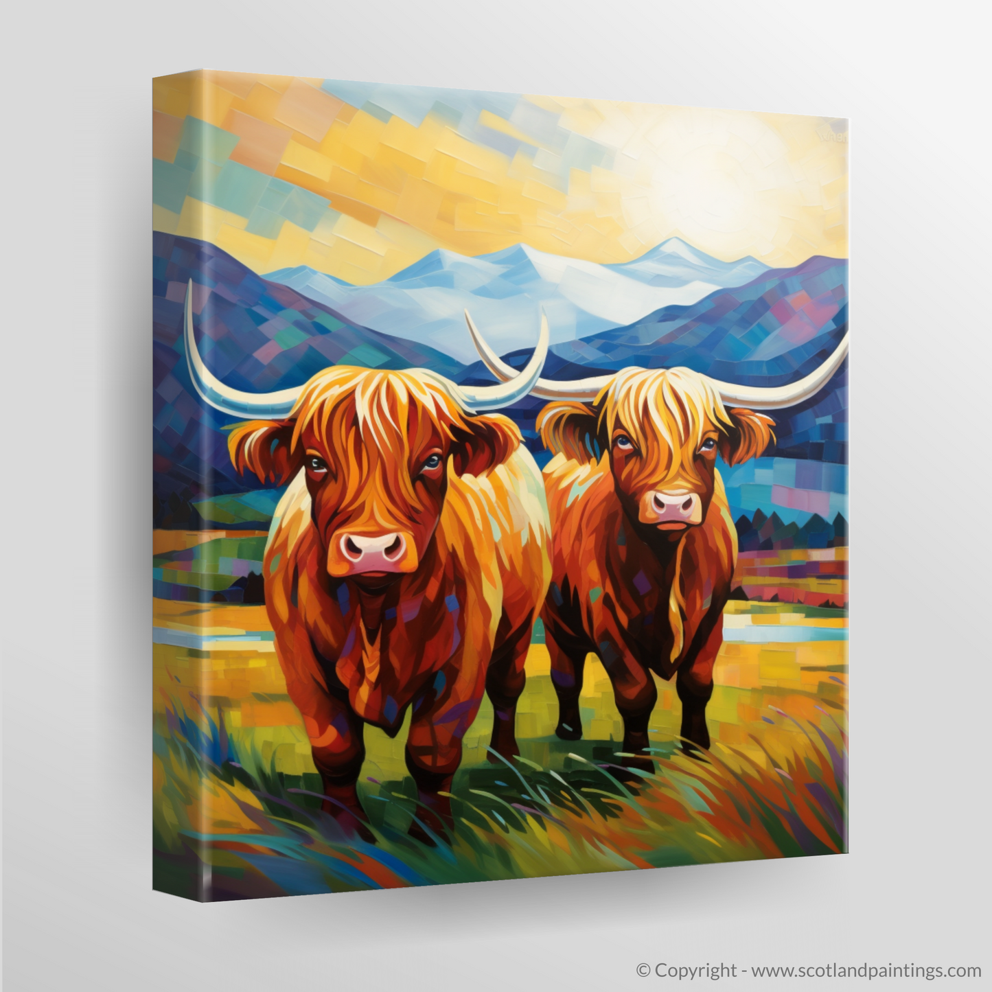 Cubist Highland Cows in the Glencoe Valley