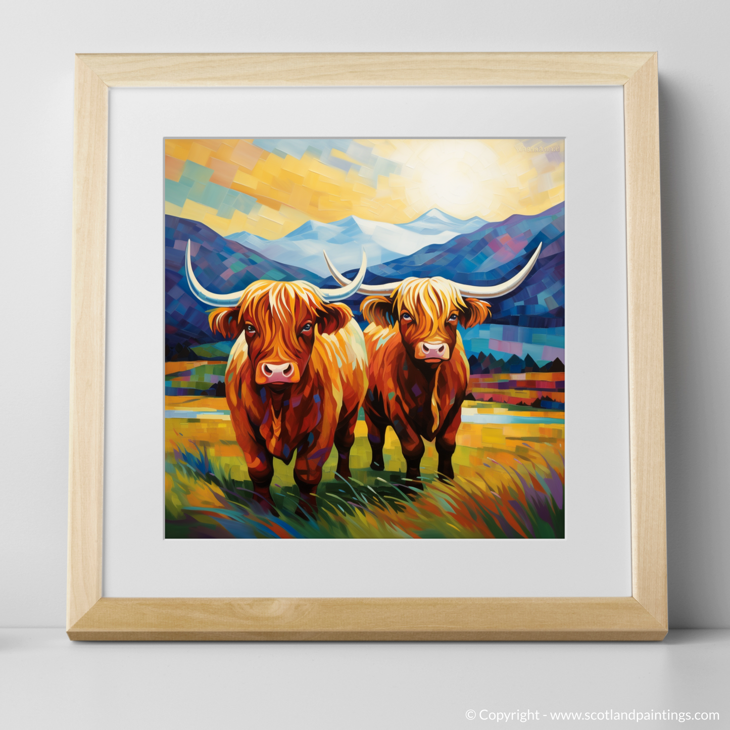 Cubist Highland Cows in the Glencoe Valley