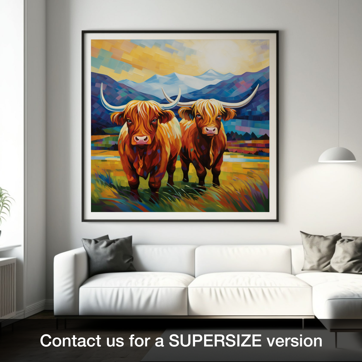 Cubist Highland Cows in the Glencoe Valley