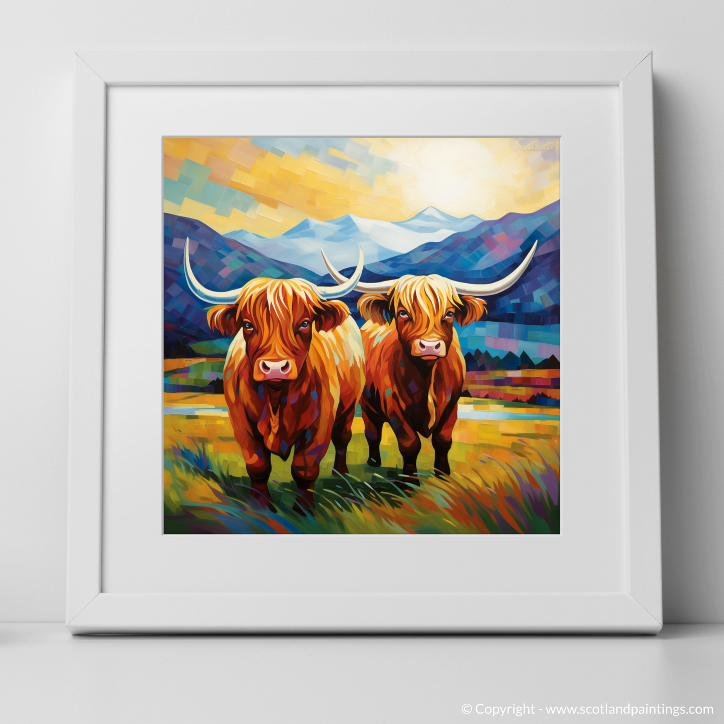 Cubist Highland Cows in the Glencoe Valley