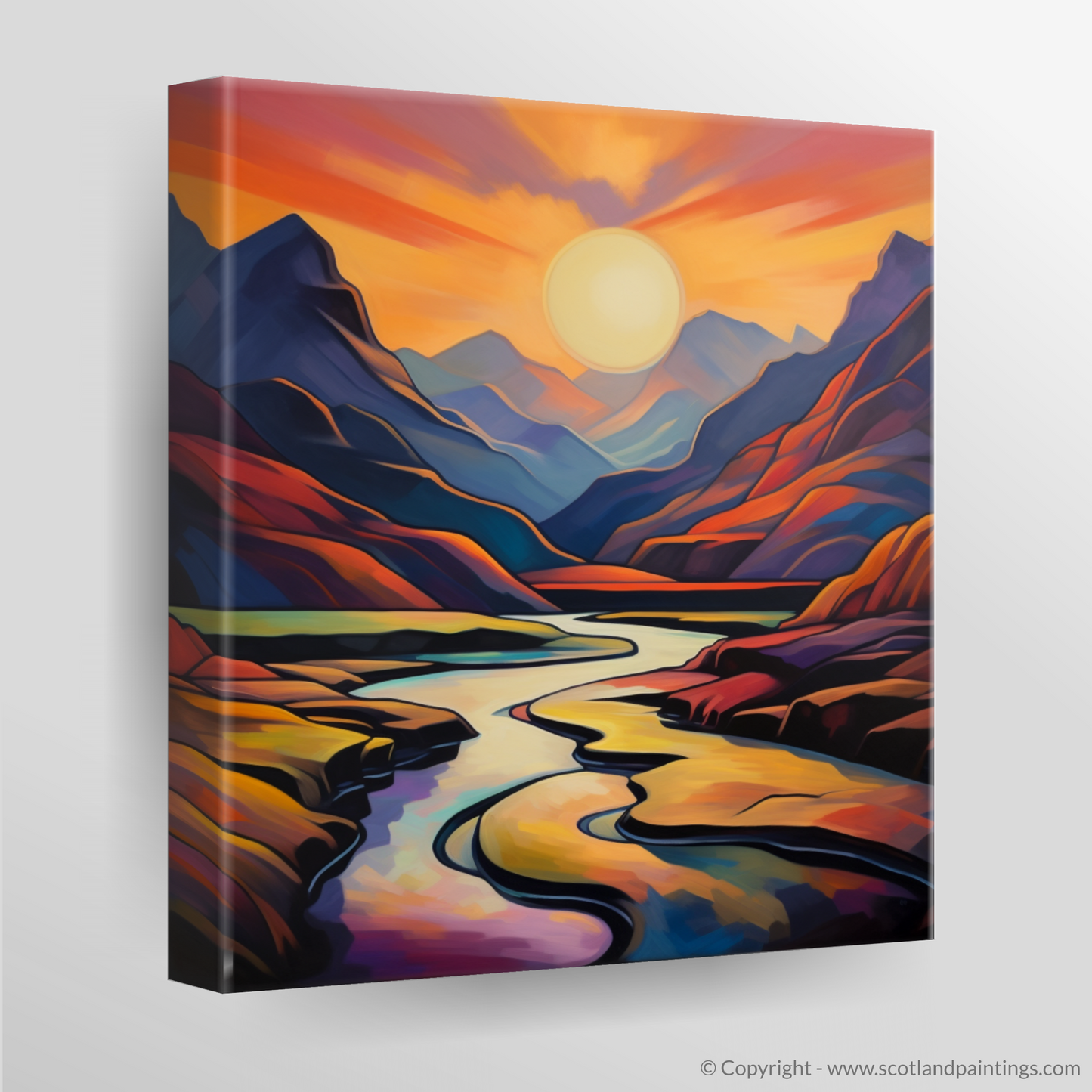 Sunset Glow in Glencoe: A Cubist Odyssey