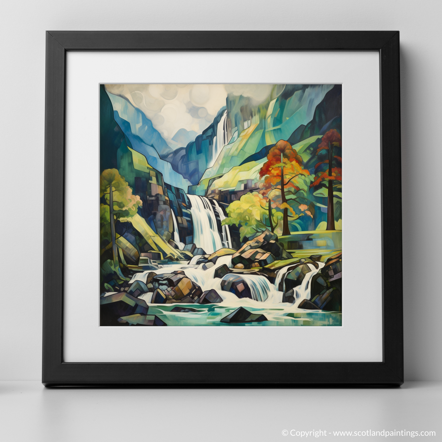 Cascading Geometries: A Cubist Homage to Glencoe's Wild Waterfall