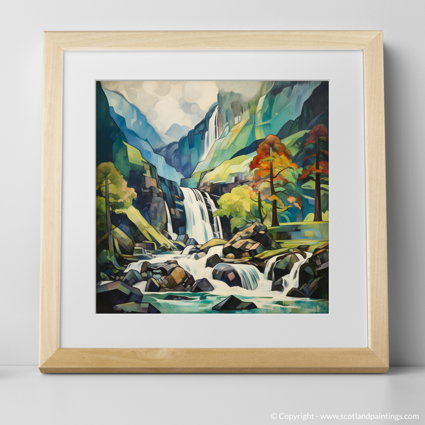 Cascading Geometries: A Cubist Homage to Glencoe's Wild Waterfall