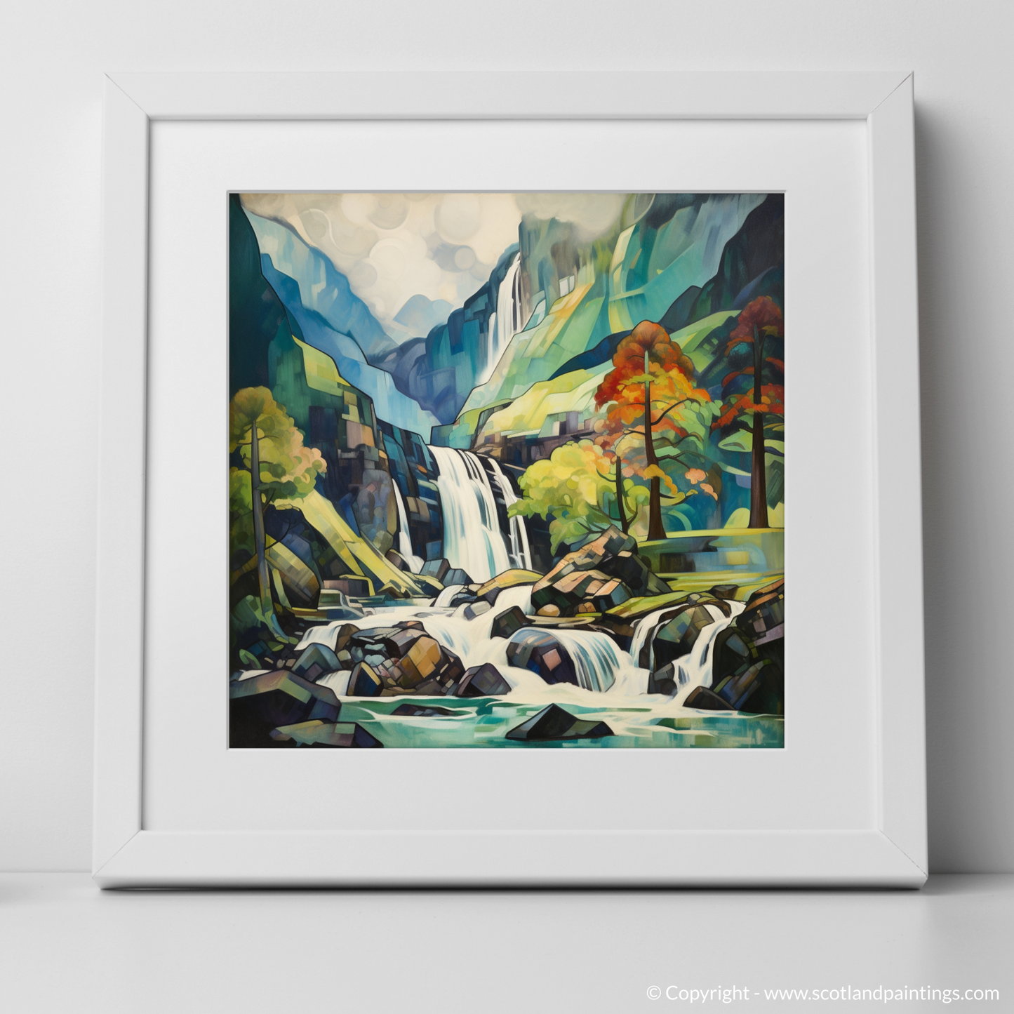 Cascading Geometries: A Cubist Homage to Glencoe's Wild Waterfall