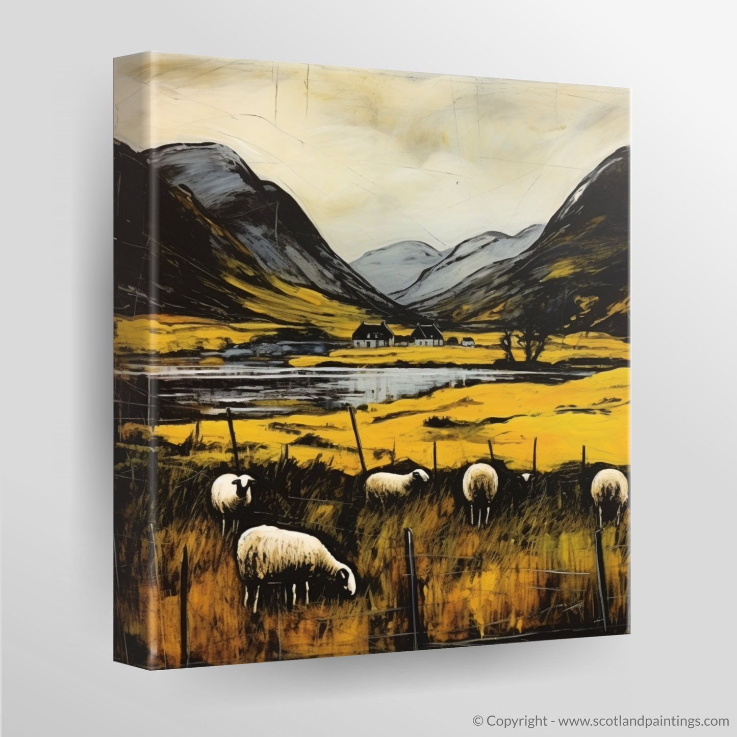 Pastoral Serenity: Grazing Sheep in the Highlands