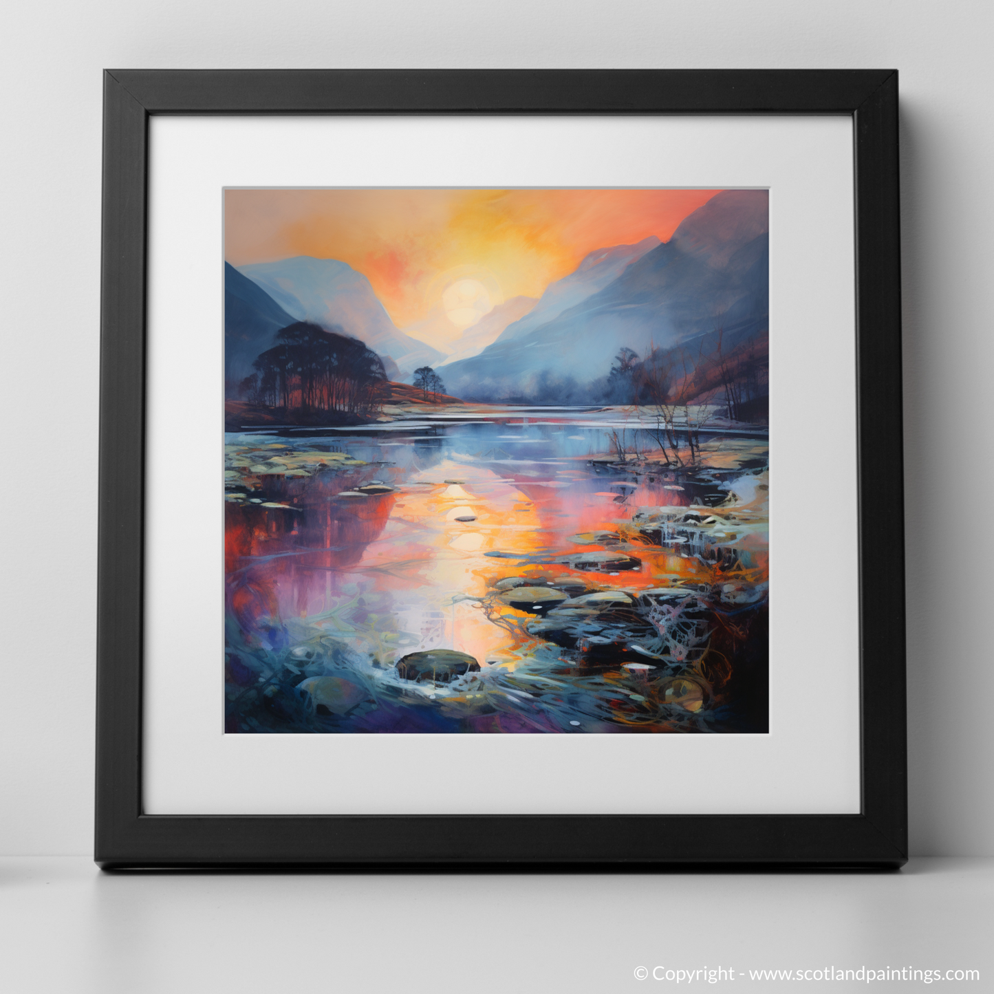 Mist and Majesty: Dawn over Glencoe River in Pop Art Splendour