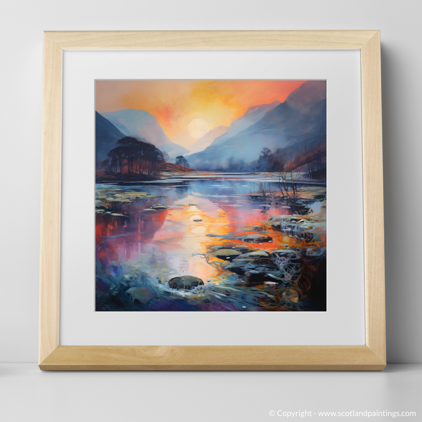 Mist and Majesty: Dawn over Glencoe River in Pop Art Splendour