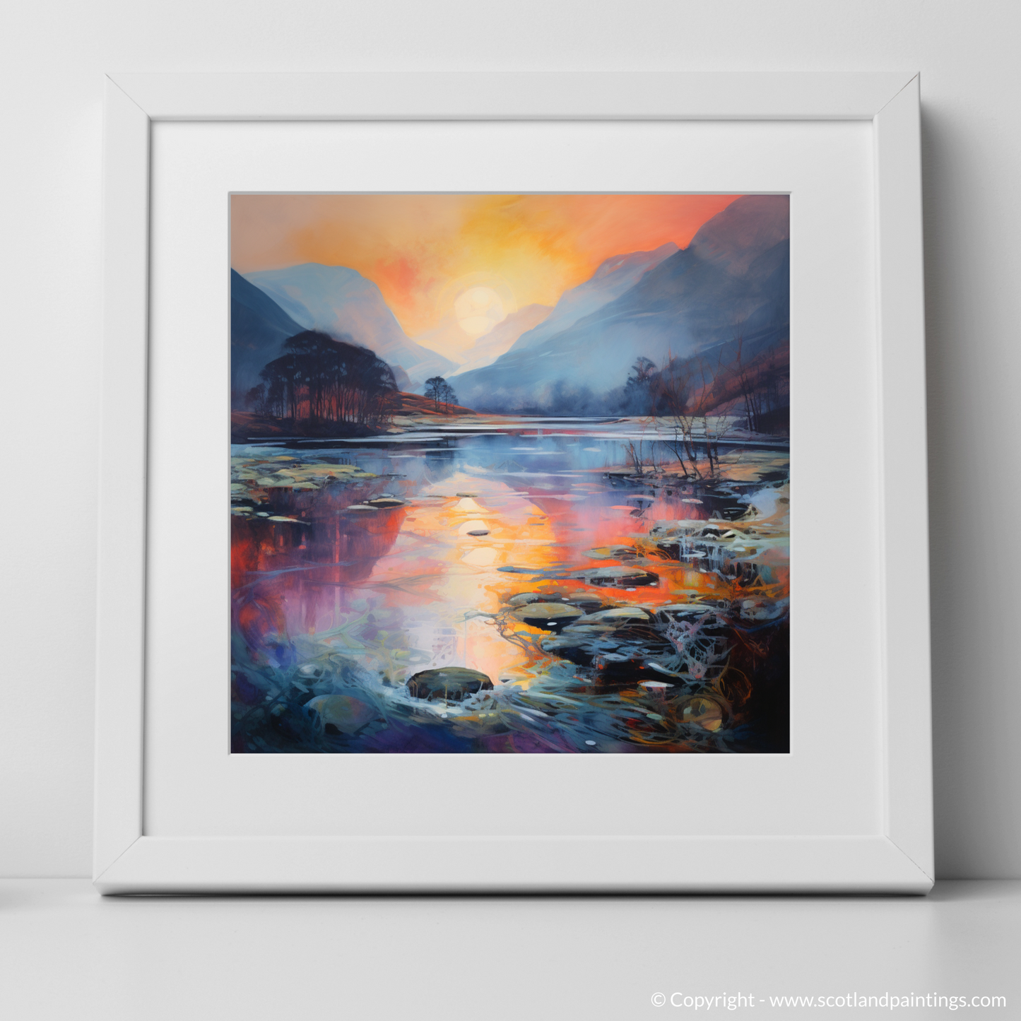 Mist and Majesty: Dawn over Glencoe River in Pop Art Splendour