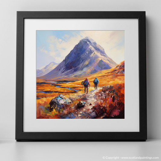 Hikers' Journey to Buachaille Summit at Golden Hour