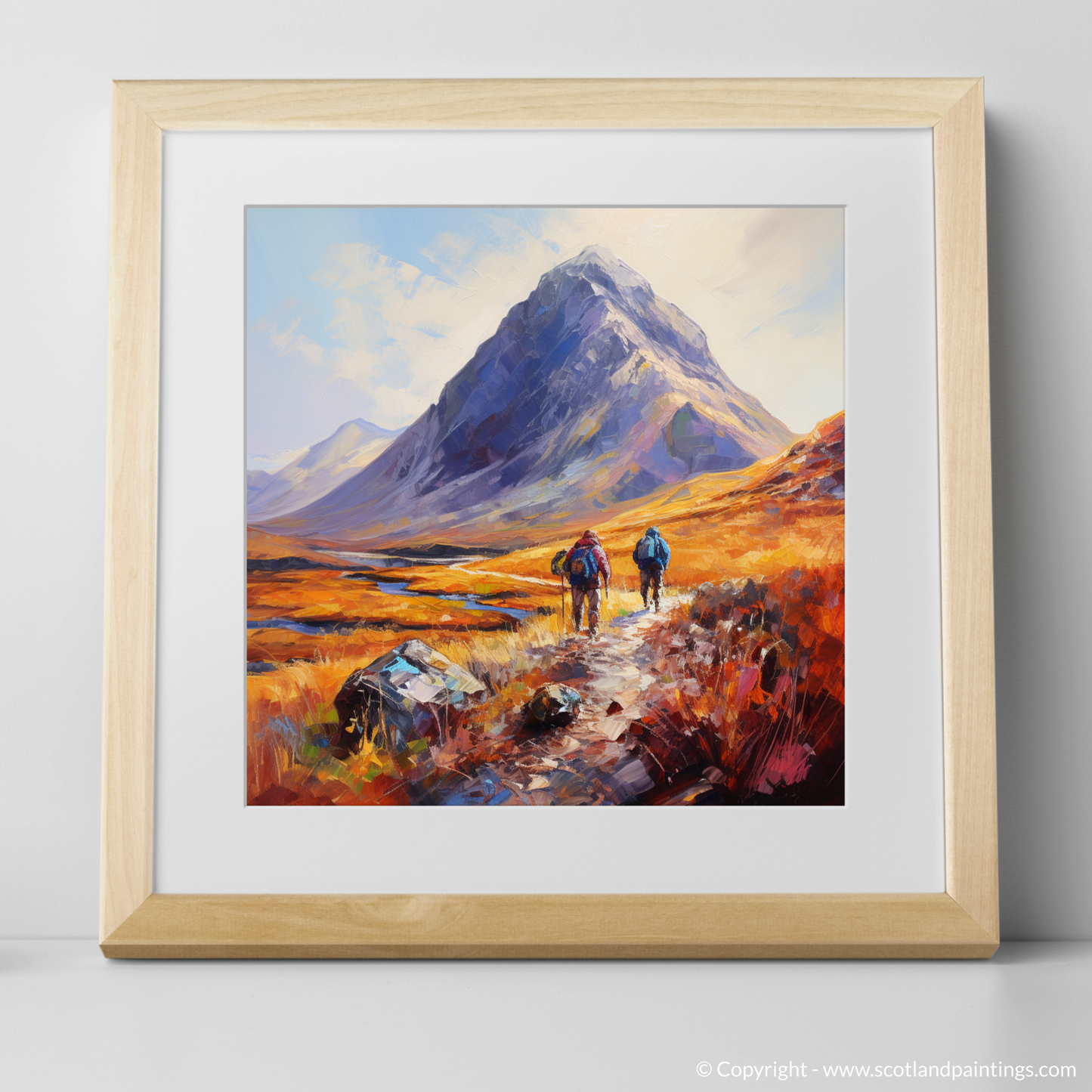 Hikers' Journey to Buachaille Summit at Golden Hour