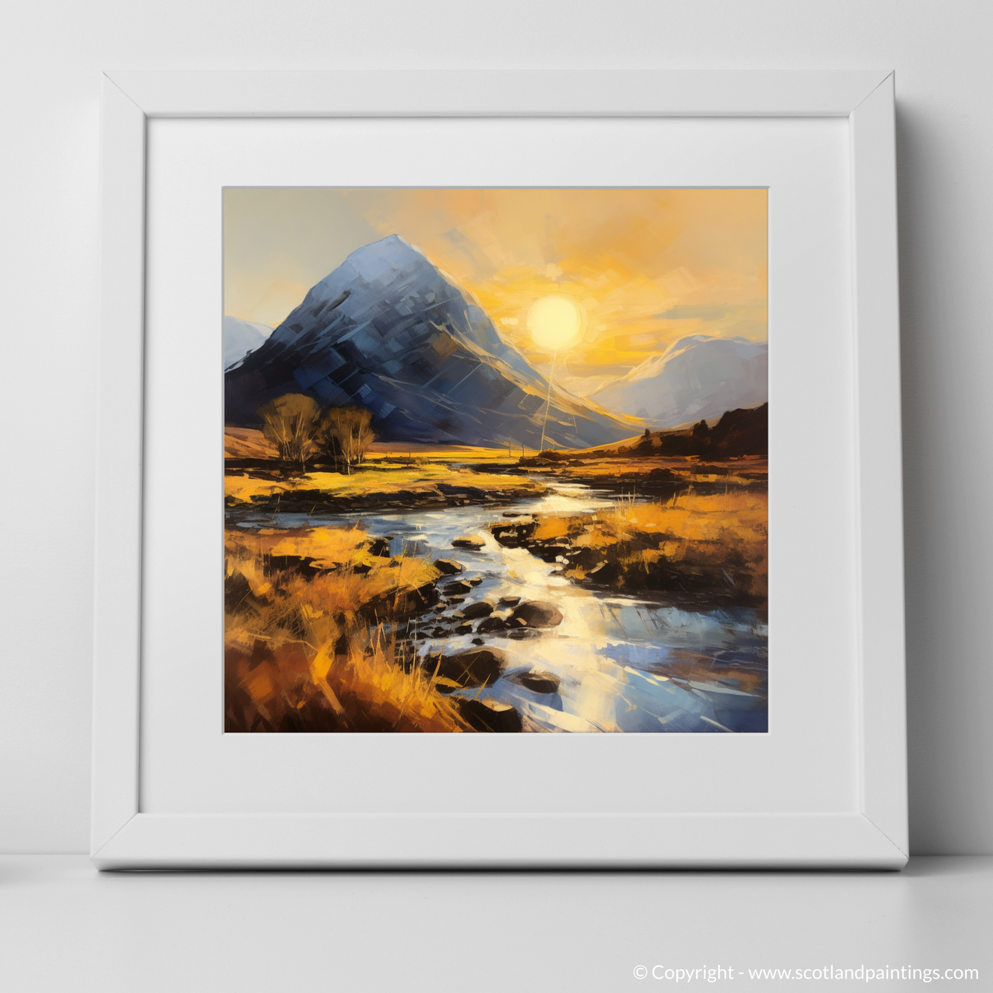 Golden Hour Majesty: Buachaille Etive Mòr in Color Field Style