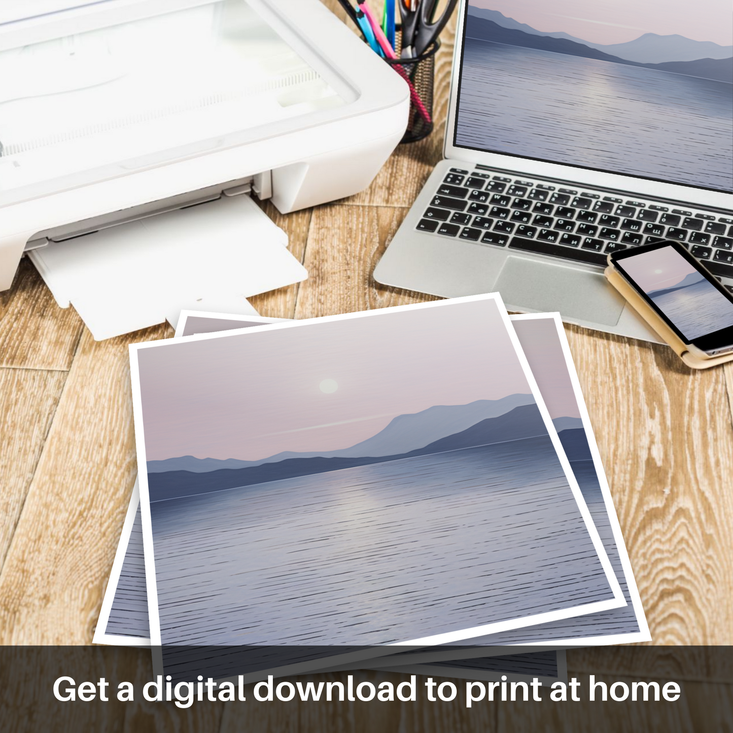 Downloadable and printable picture of Dusk on Loch Lomond