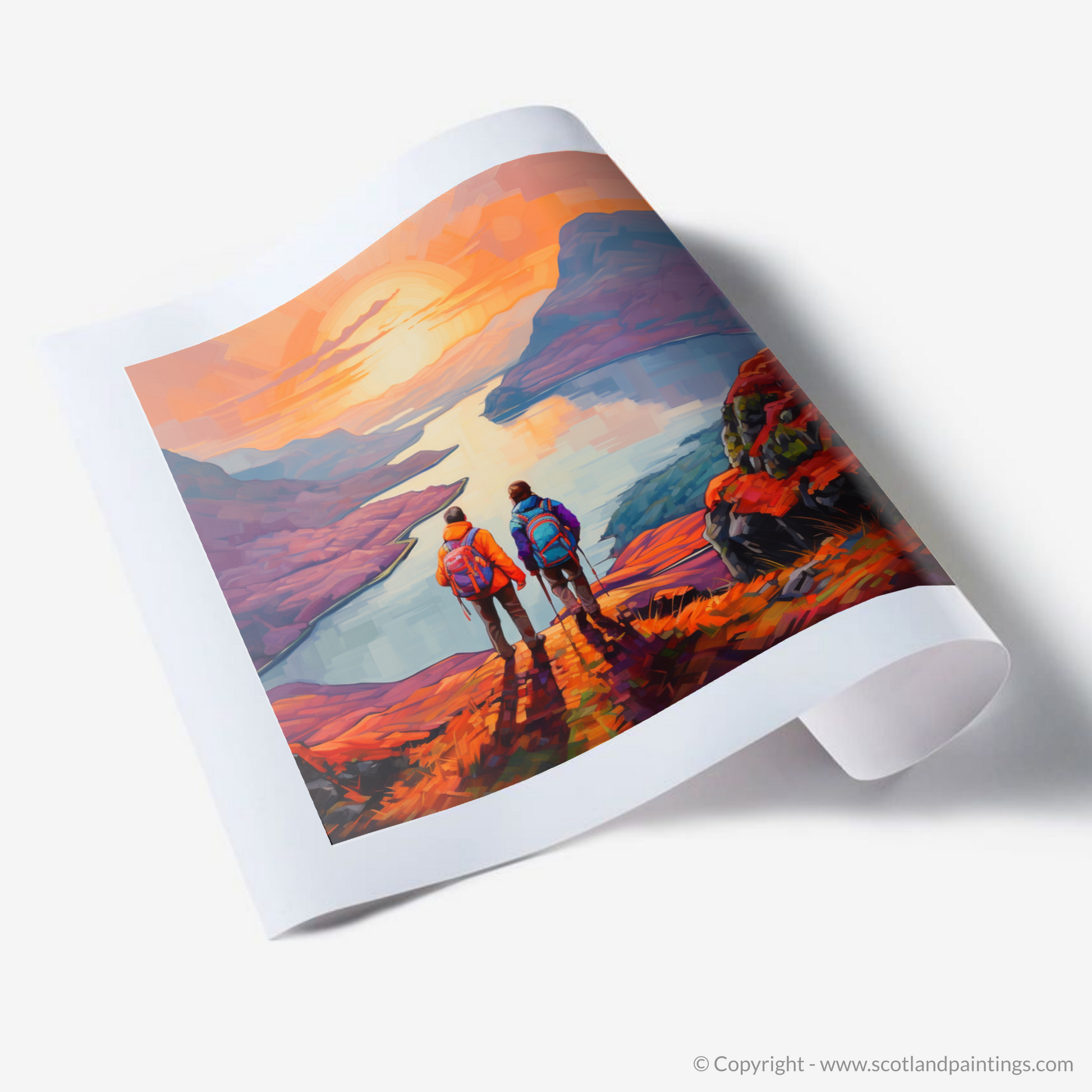 Art Print of Two hikers looking out on Loch Lomond