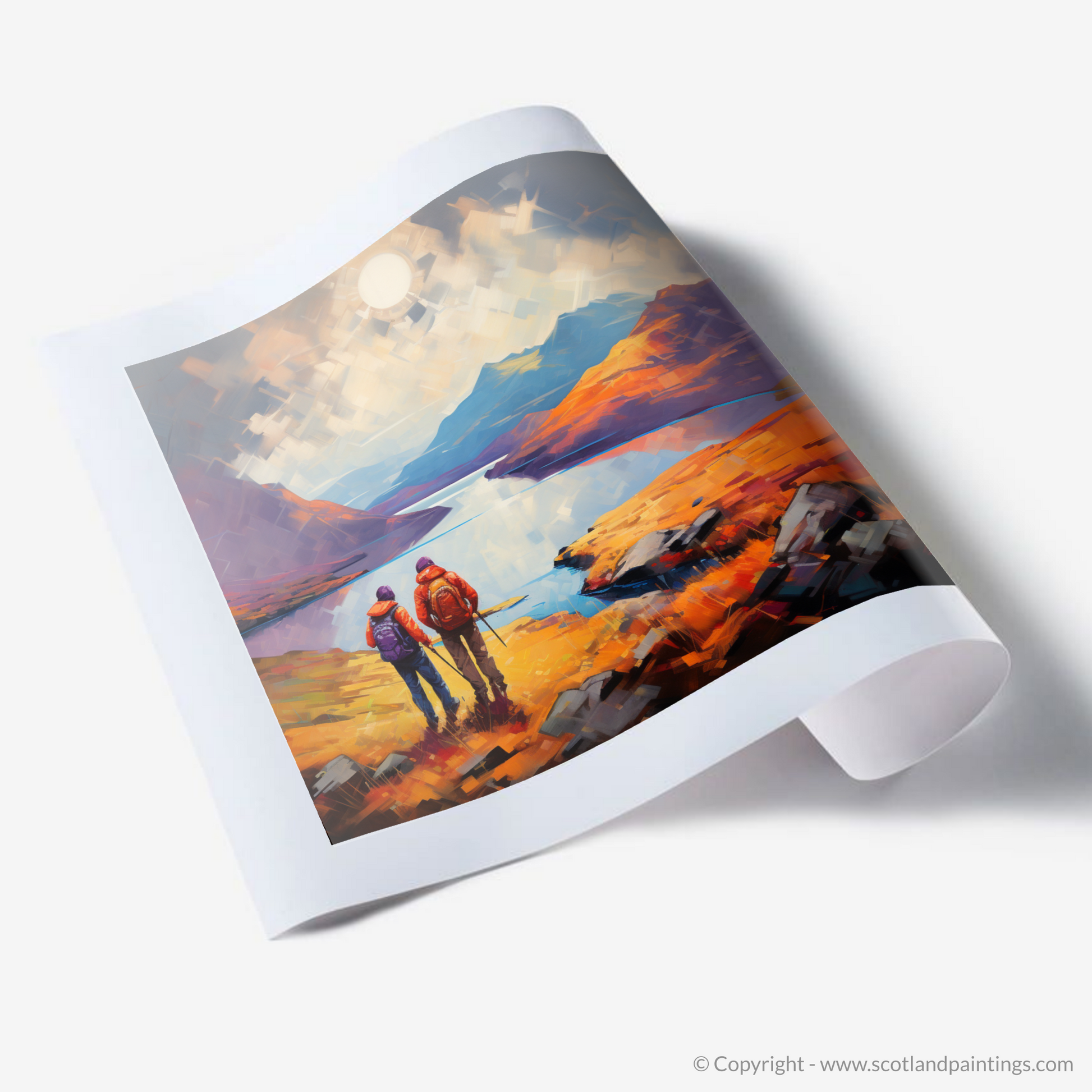 Art Print of Two hikers looking out on Loch Lomond