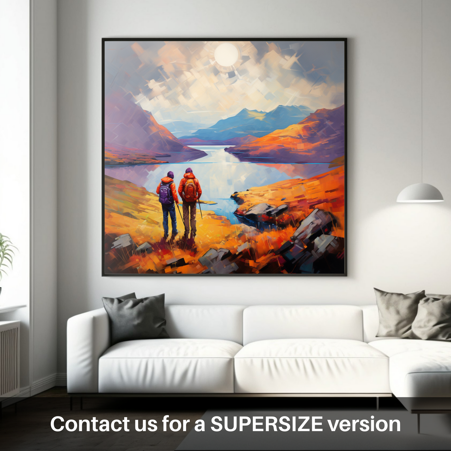 Huge supersize print of Two hikers looking out on Loch Lomond