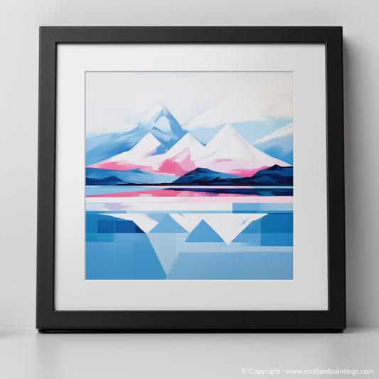 Art Print of Snow-capped peaks overlooking Loch Lomond with a black frame