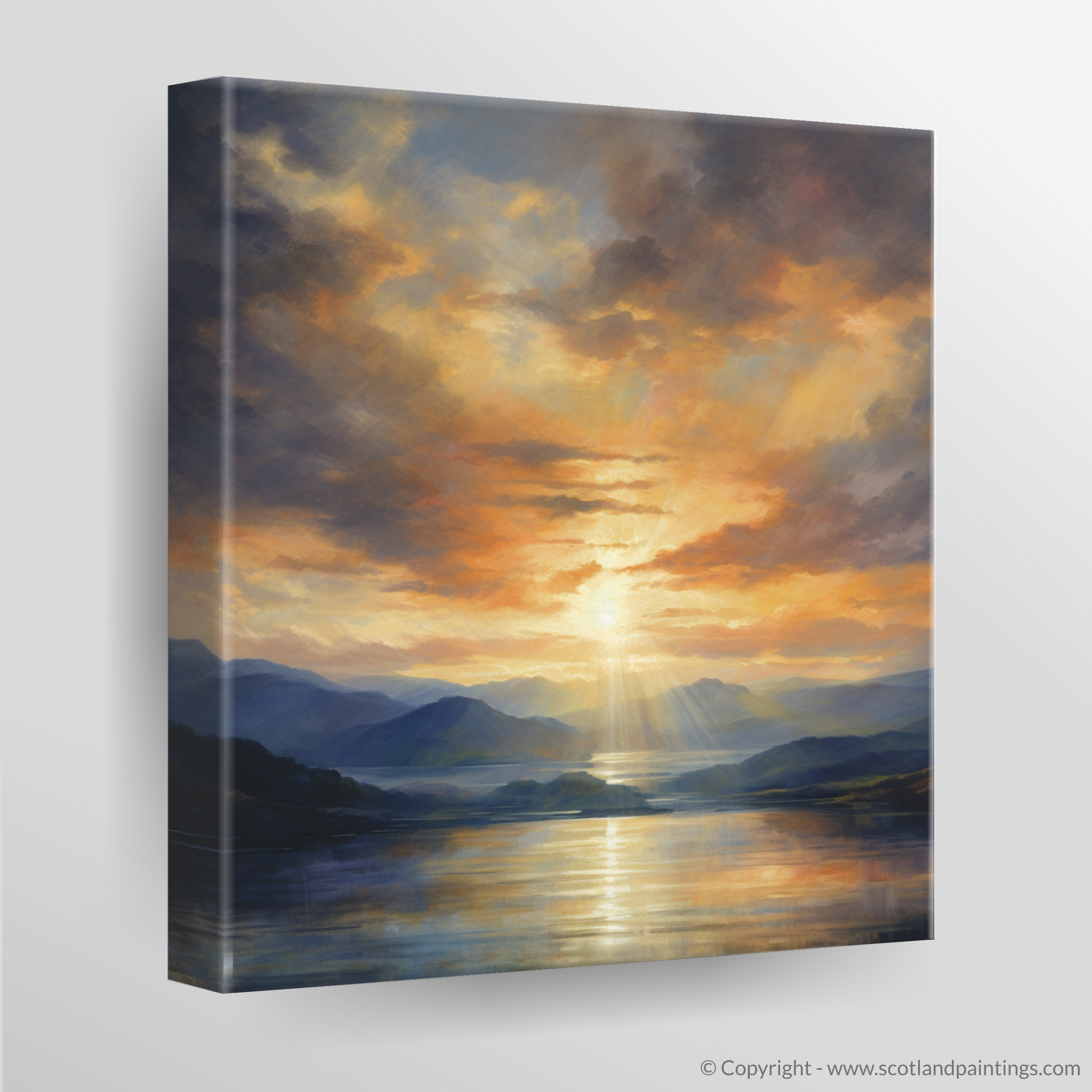 Canvas Print of Crepuscular rays above Loch Lomond