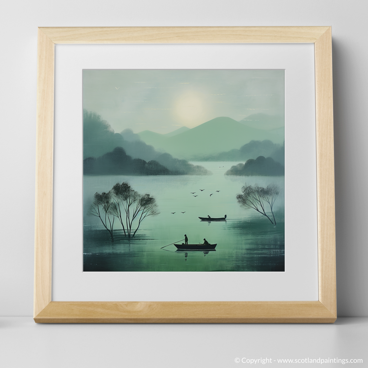 Art Print of Misty morning on Loch Lomond with a natural frame