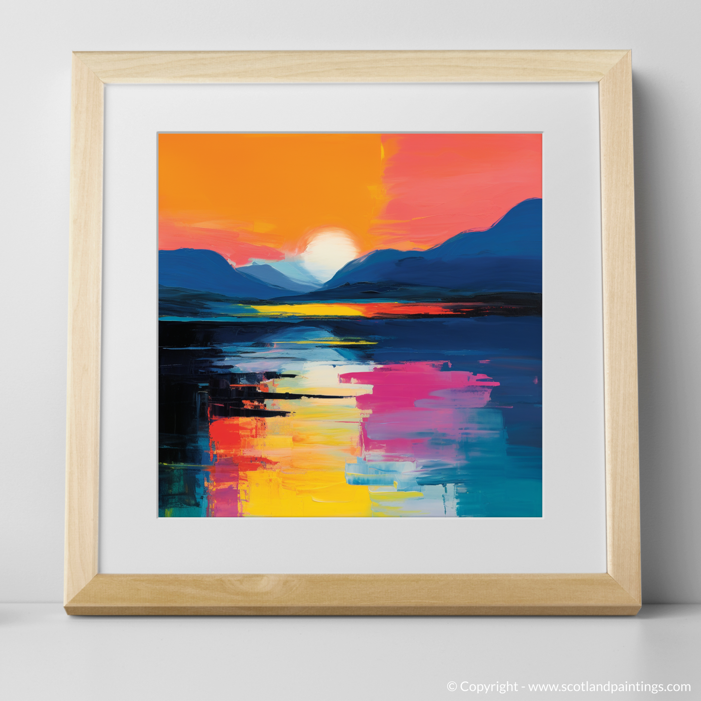 Art Print of Twilight reflections on Loch Lomond with a natural frame