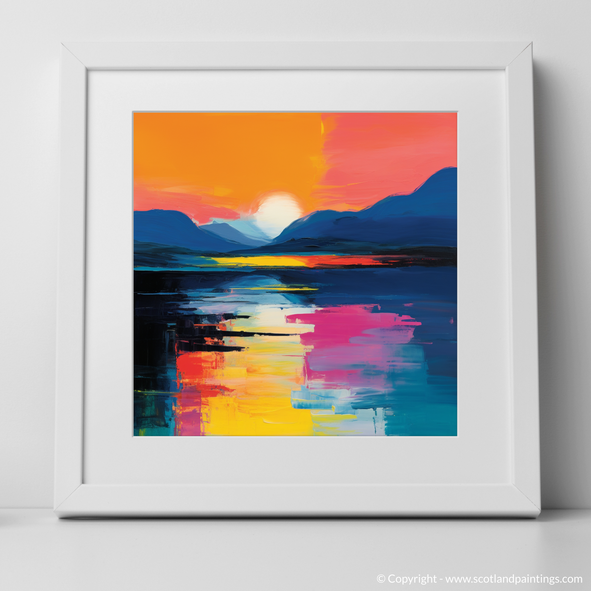 Art Print of Twilight reflections on Loch Lomond with a white frame