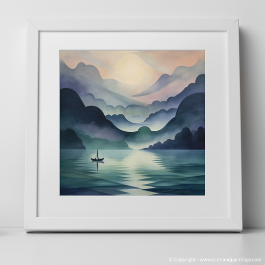 Art Print of Misty morning on Loch Lomond with a white frame