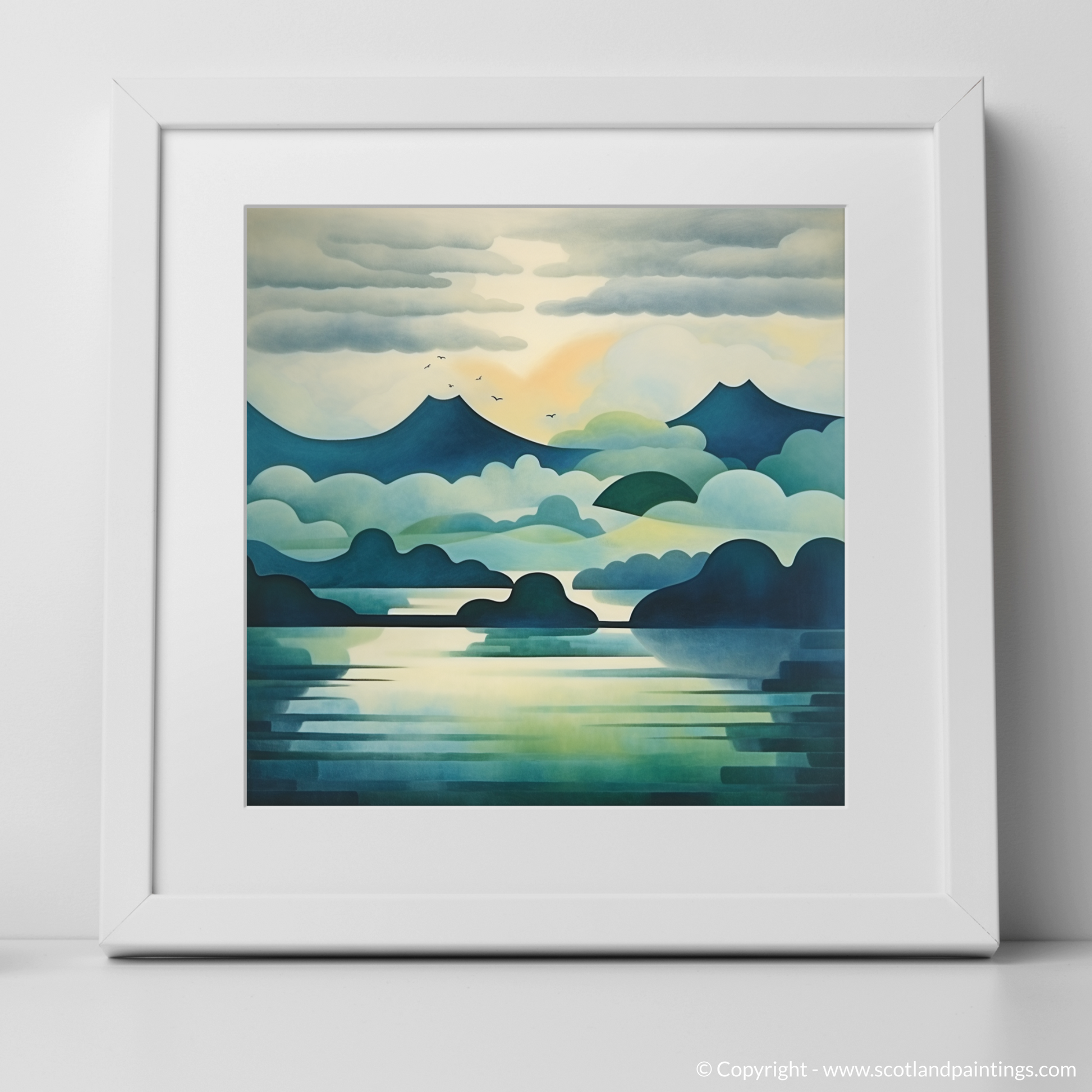 Art Print of Misty morning on Loch Lomond with a white frame