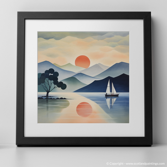 Art Print of Misty morning on Loch Lomond with a black frame