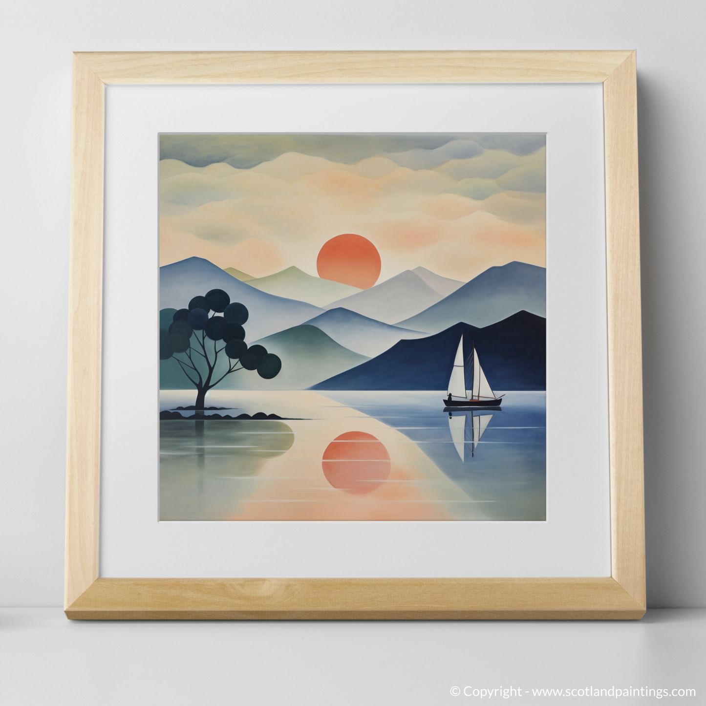 Art Print of Misty morning on Loch Lomond with a natural frame