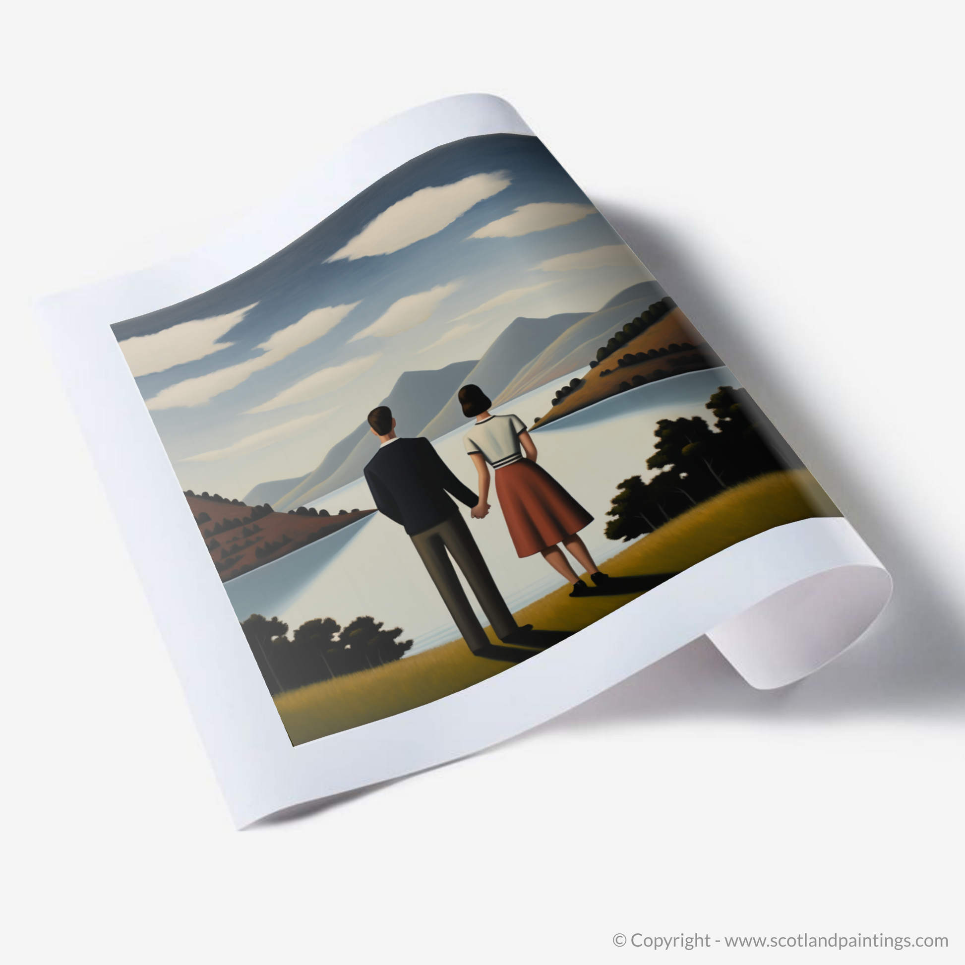 Art Print of A couple holding hands looking out on Loch Lomond