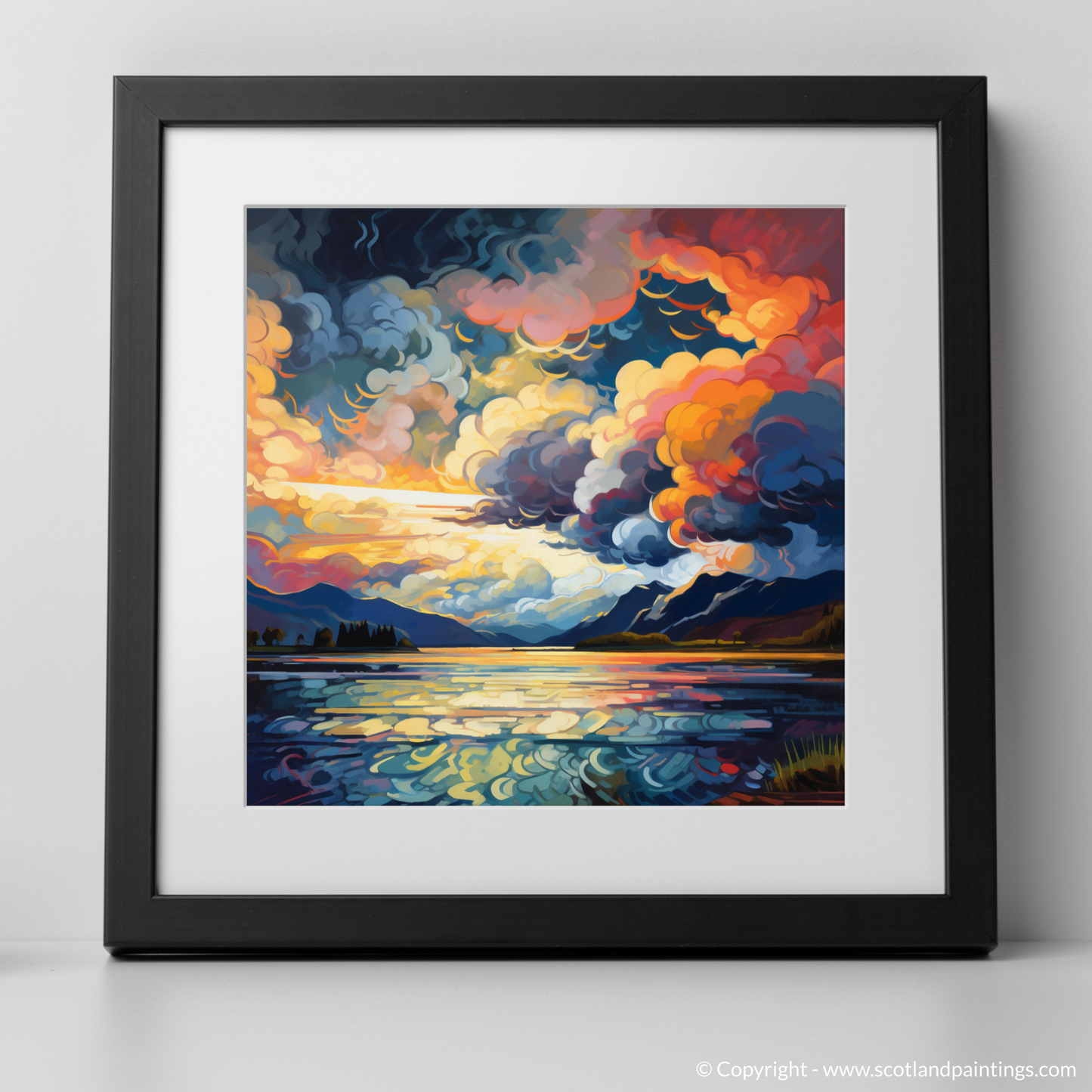 Art Print of Storm clouds above Loch Lomond with a black frame