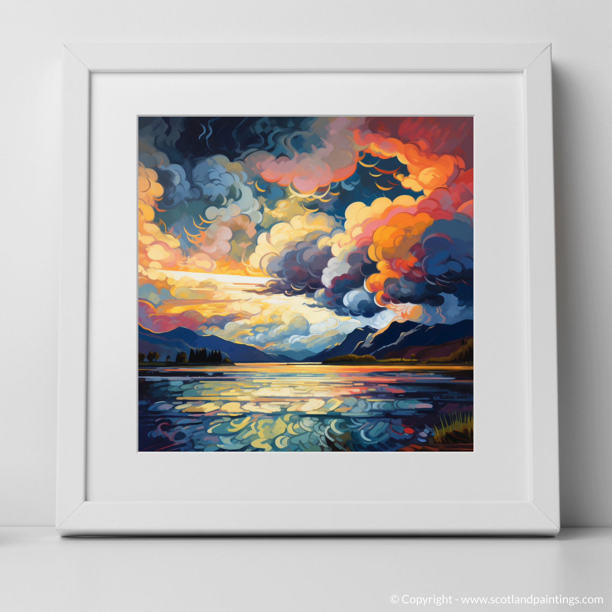 Art Print of Storm clouds above Loch Lomond with a white frame