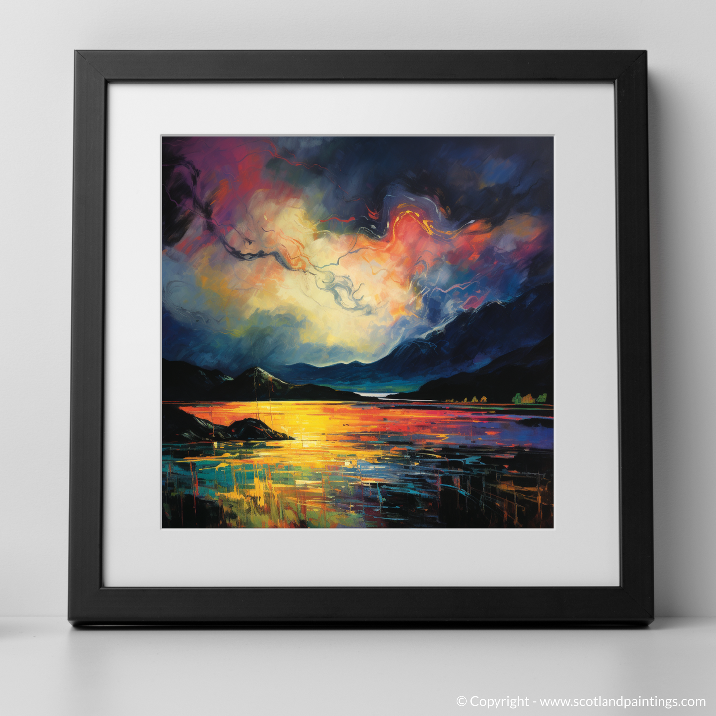 Art Print of Storm clouds above Loch Lomond with a black frame