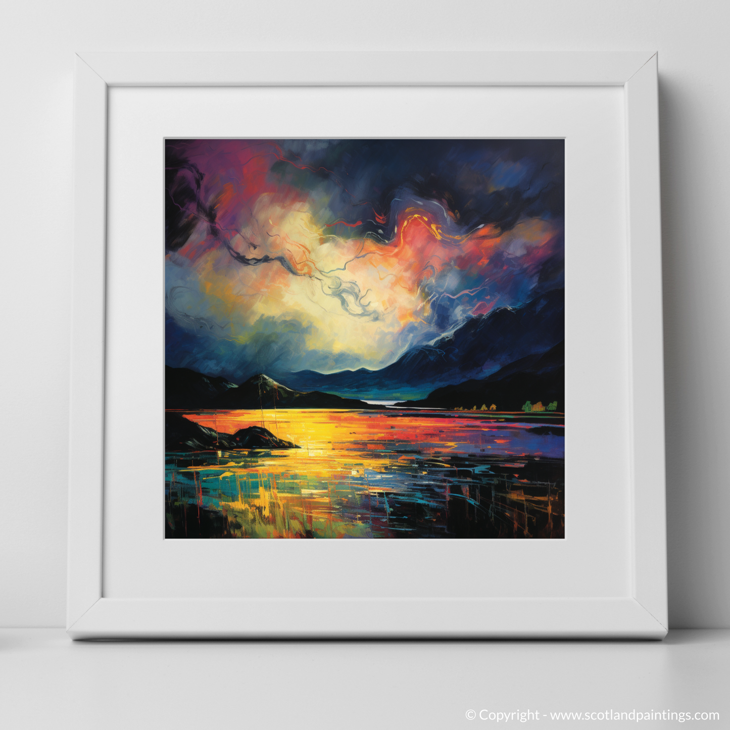 Art Print of Storm clouds above Loch Lomond with a white frame