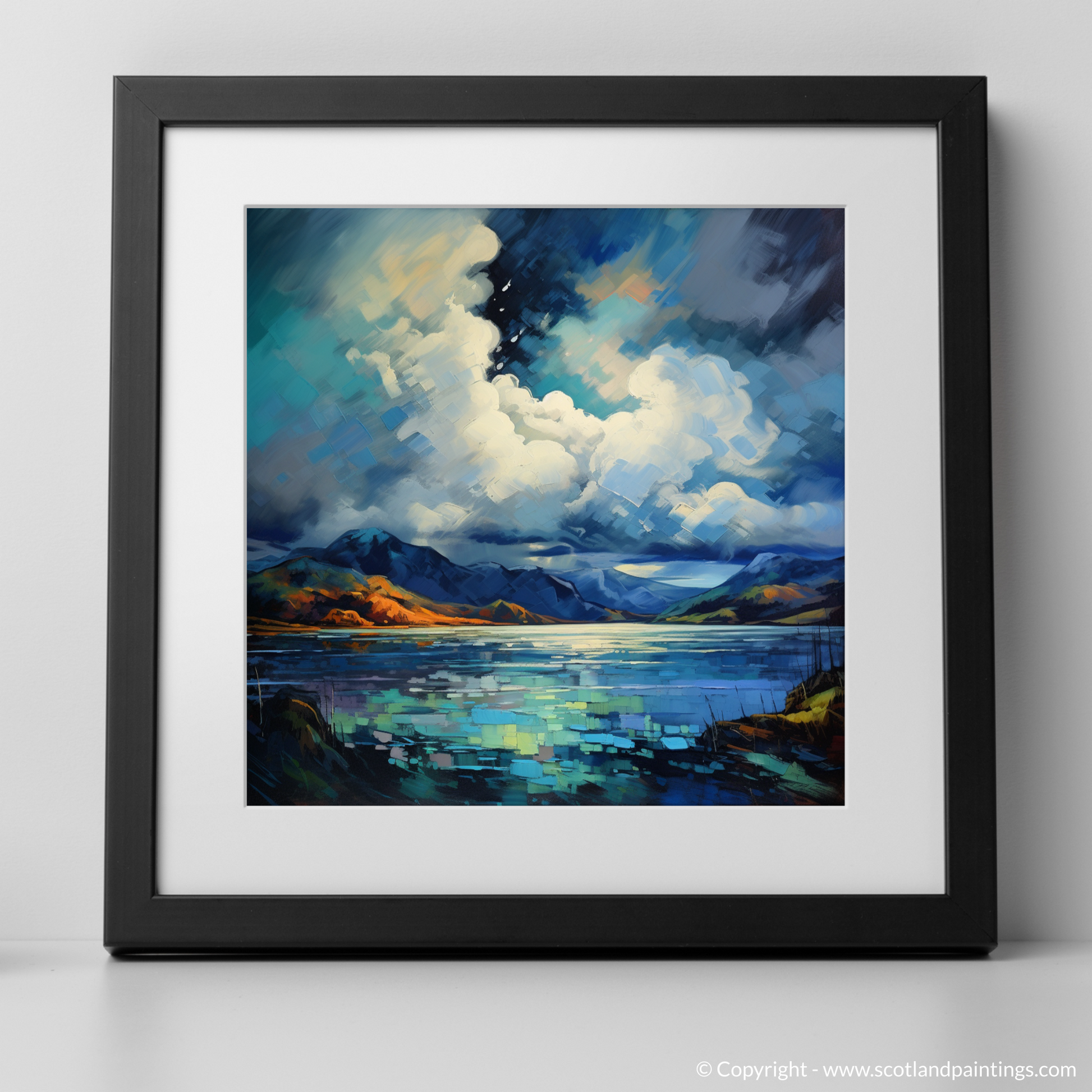 Art Print of Storm clouds above Loch Lomond with a black frame