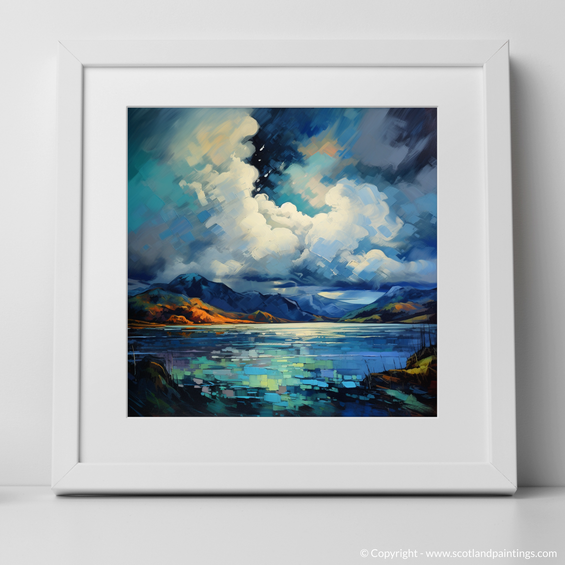 Art Print of Storm clouds above Loch Lomond with a white frame