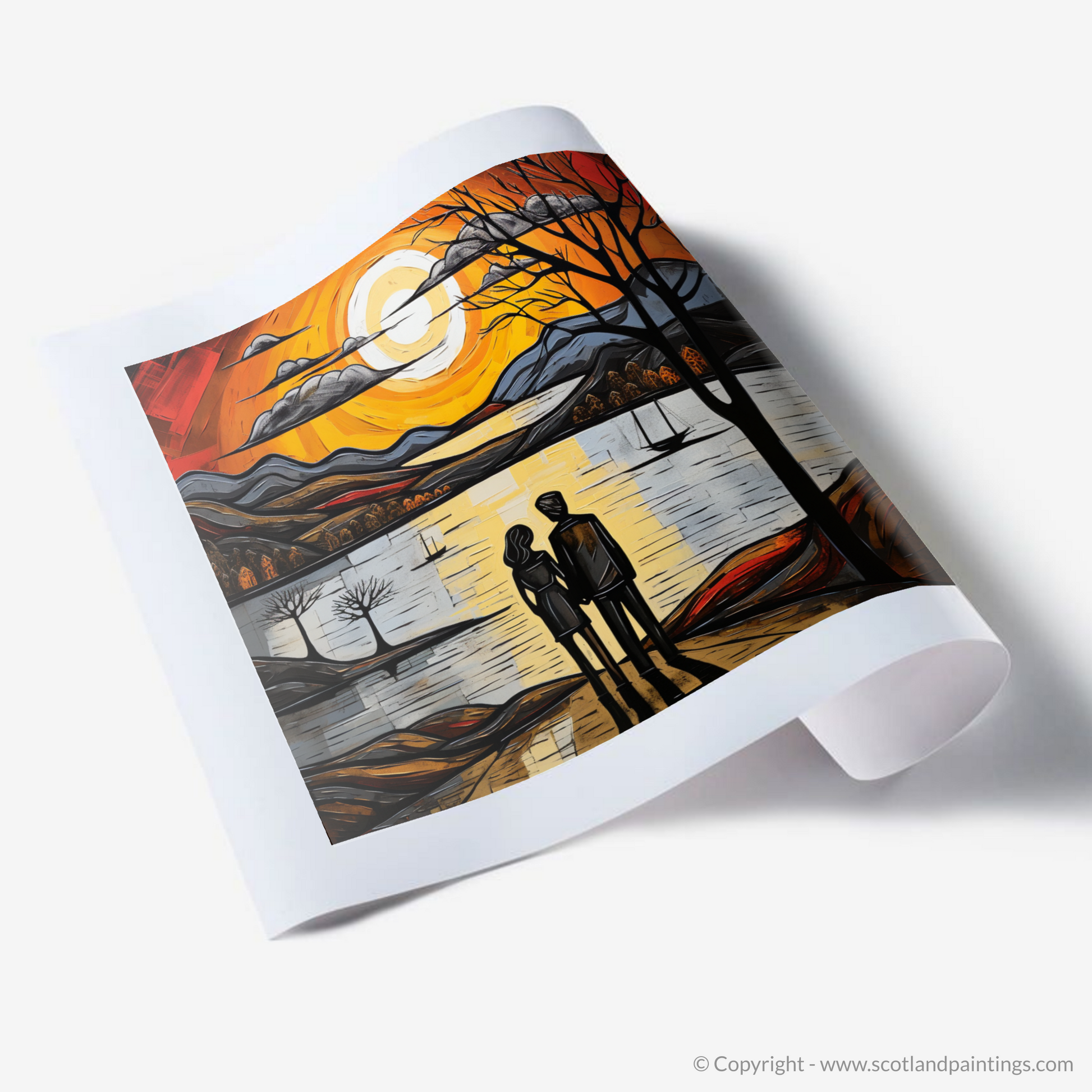 Art Print of A couple holding hands looking out on Loch Lomond