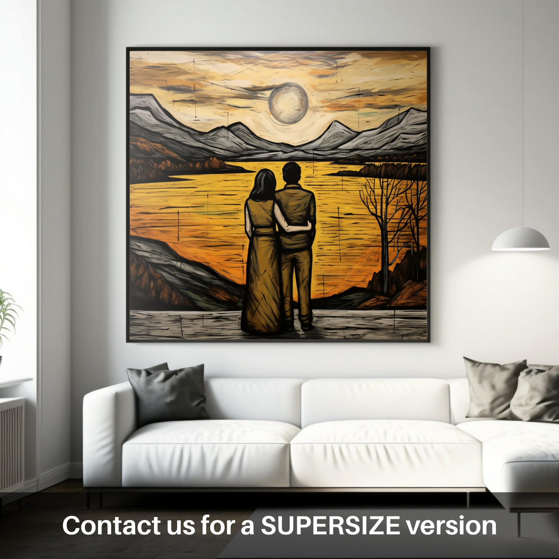 Huge supersize print of A couple holding hands looking out on Loch Lomond