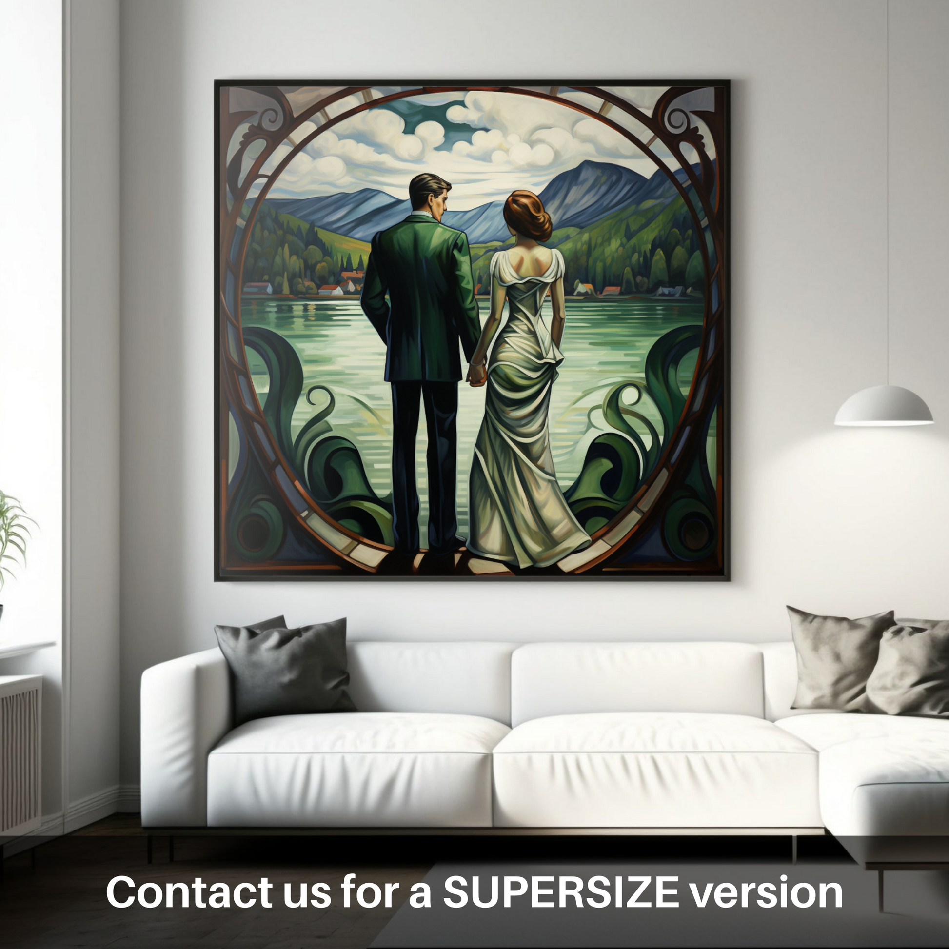 Huge supersize print of A couple holding hands looking out on Loch Lomond