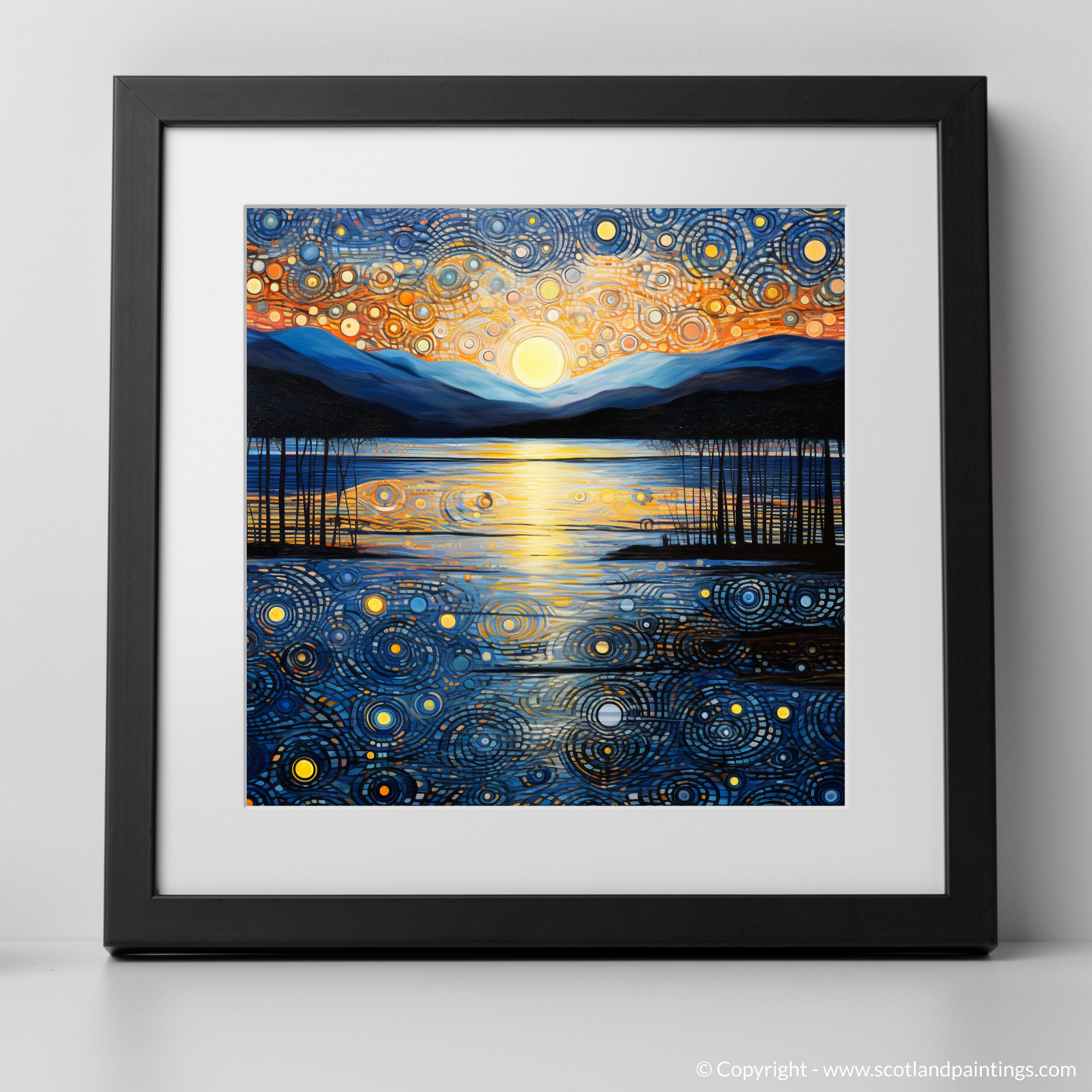 Art Print of Twilight reflections on Loch Lomond with a black frame